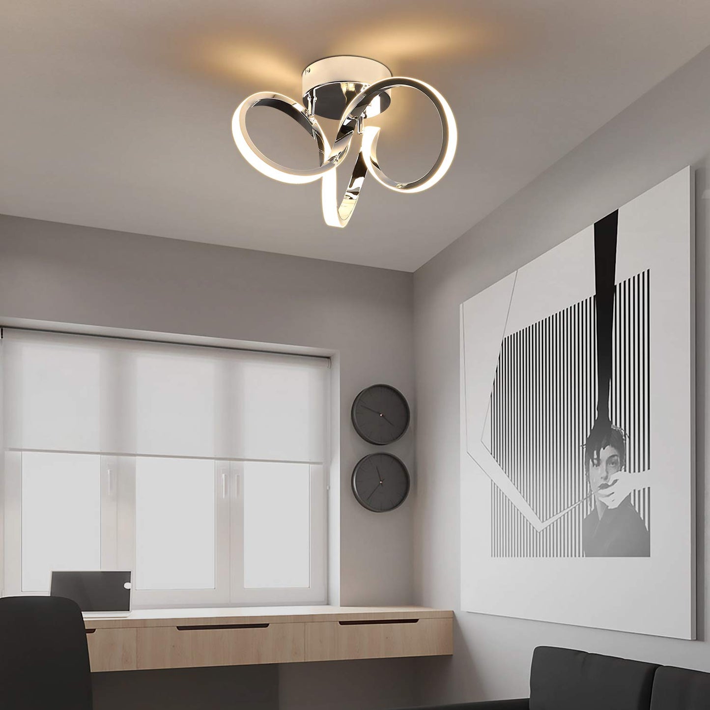 ZMH LED Deckenleuchte Deckenlampe Wohnzimmer - Wohnzimmerlampe Schlafzimmer Modern 31CM Schlafzimmerlampe 19W 3000K Warmwei? Flurlampe Flur Chrom Deckenbeleuchtung f¨¹r B¨¹ro Arbeitszimmer Kinderzimmer