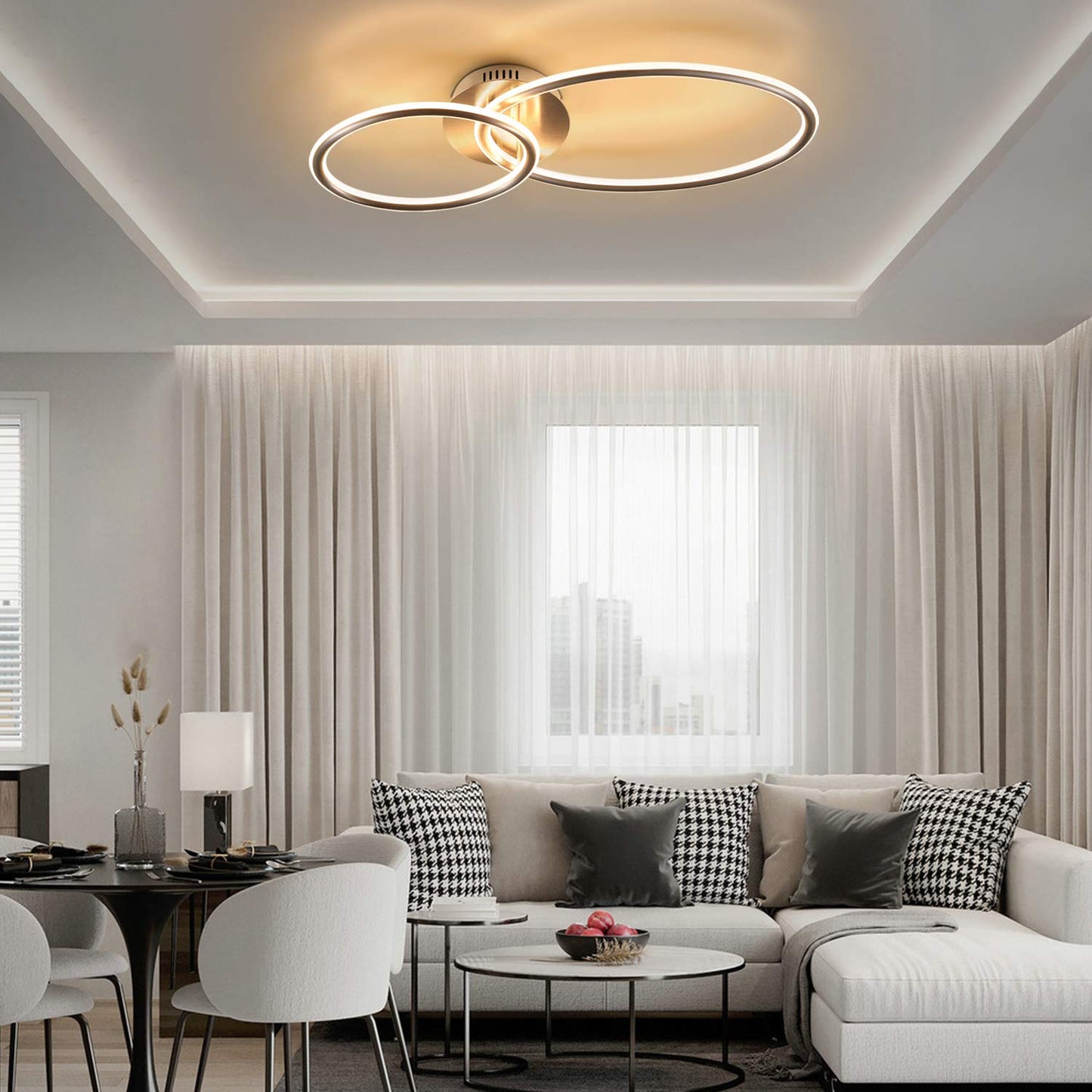 ZMH LED Deckenlampe Wohnzimmer Deckenleuchte Modern Ringe Design Warmwei? Licht 3000K Schlafzimmerlampe 29W aus Eisen und Aluminium 62.5cm L?nge B¨¹rolampe K¨¹chenlampe Flurlampe