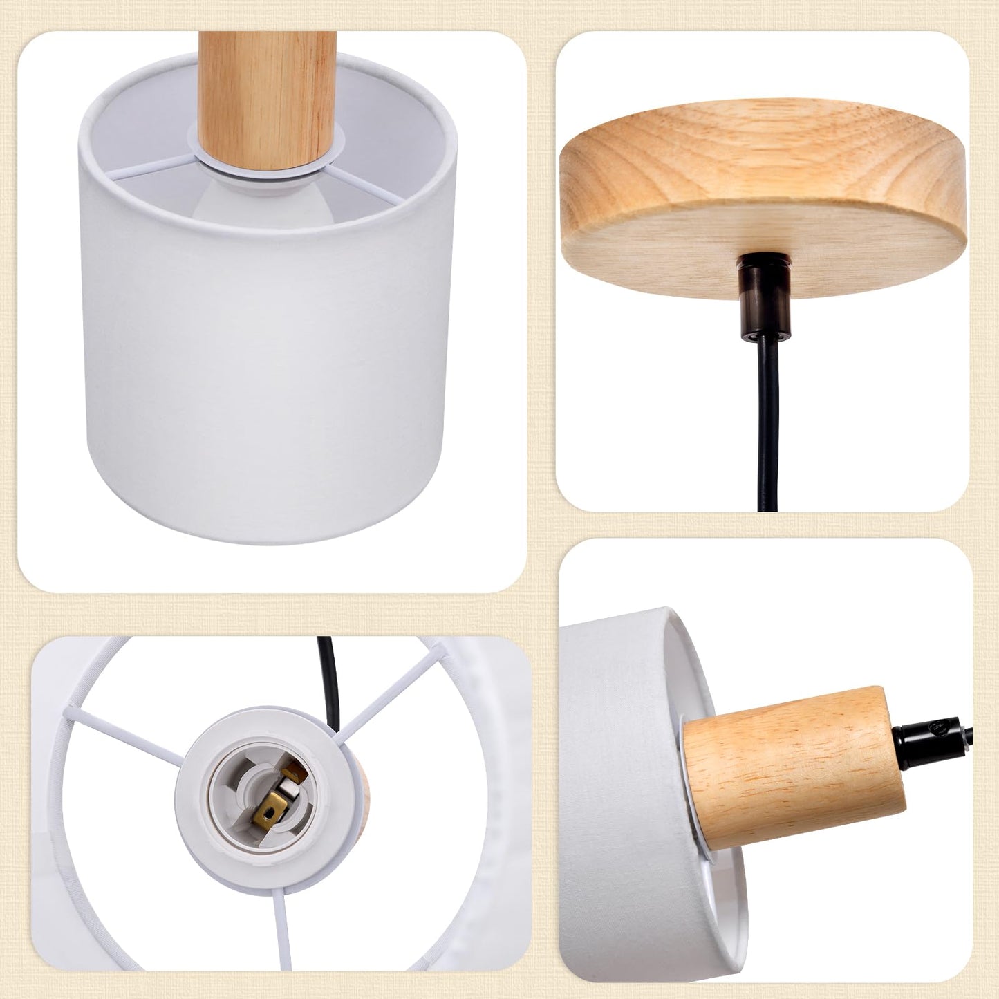 ZMH Pendelleuchte 1 Flammig 2ER Esstischlampe - Holz Stoffschrim H?ngeleuchte E14 Esszimmerlampe Vintage H?ngelampe K¨¹che Pendellampe Flurlampe f¨¹r Wohnzimmer Restaurant Schlafzimmer Flur