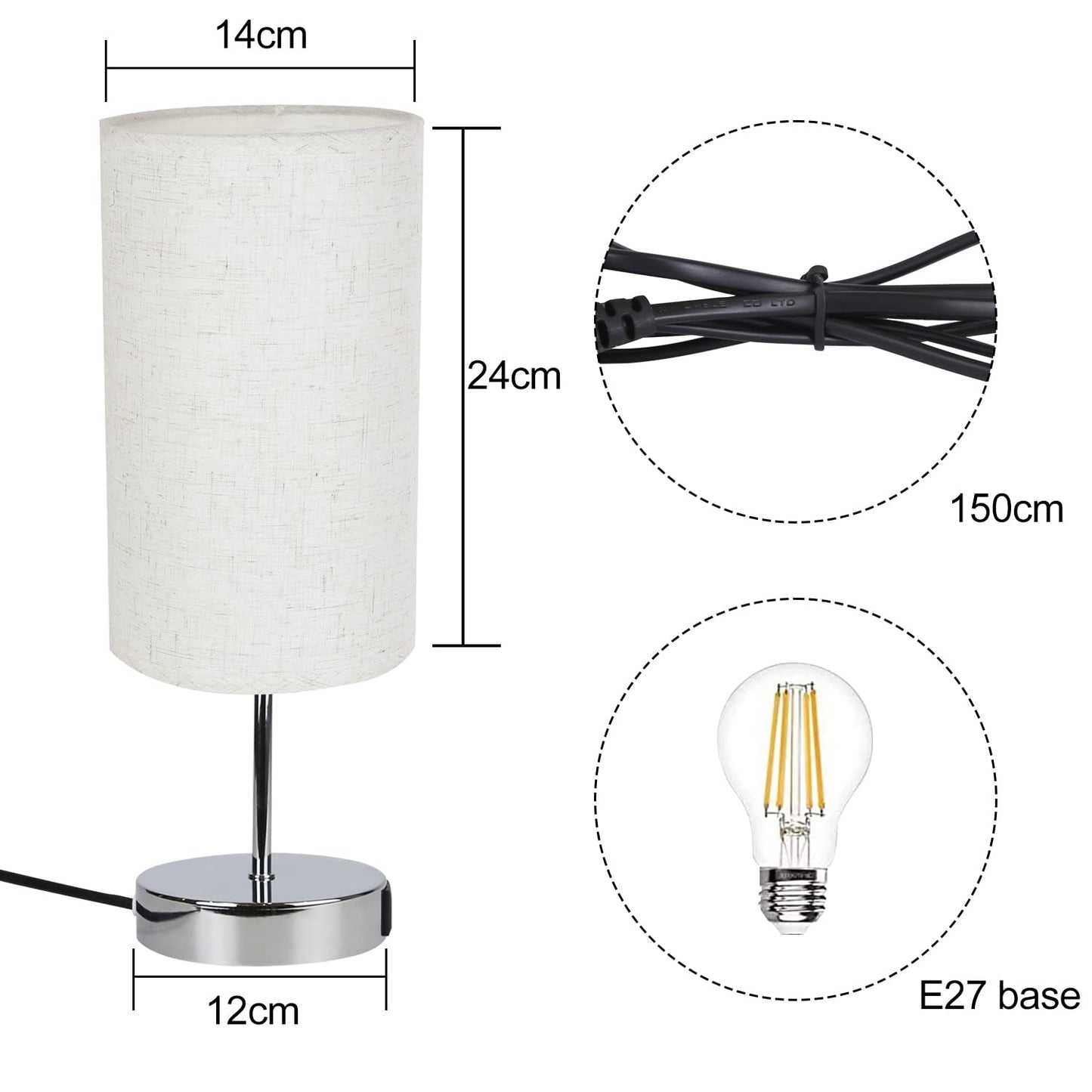 ZMH Nachttischlampe Touch Dimmbar 2er - Tischlampe E27 USB Ladefunktion Wohnzimmer Chrom mit Stoff Lampenschirm f¨¹r Schlafzimmer Wohnzimmer Nachttisch Schreibtisch Leuchtmittel nicht enthalten