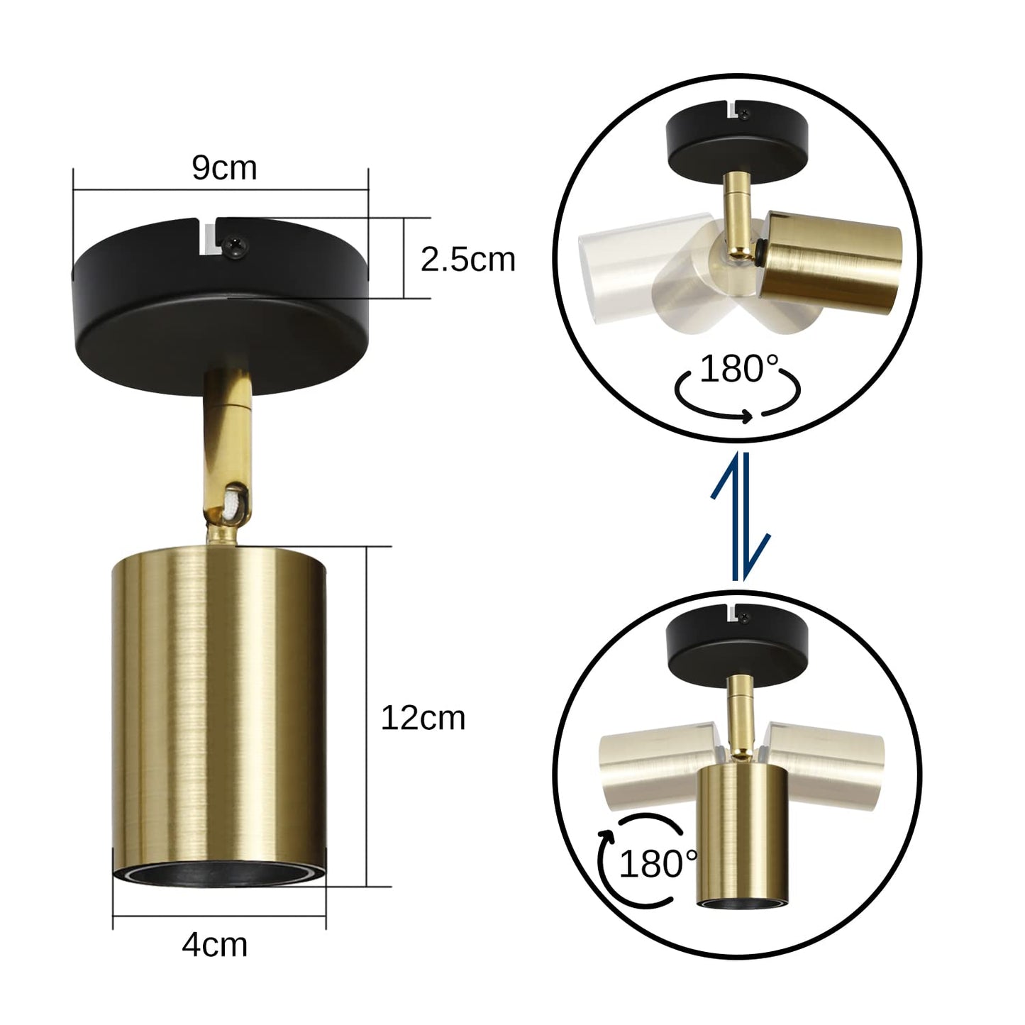 ZMH Deckenleuchte E27 Deckenlampe Schwarz-Gold - Deckenstrahler Industrial 1 Flammig Vintage Wandstrahler Schwenkbar Modern Spotleuchte f¨¹r K¨¹che Flur G?nge Nachttisch Wohnzimmer Schlafzimmer