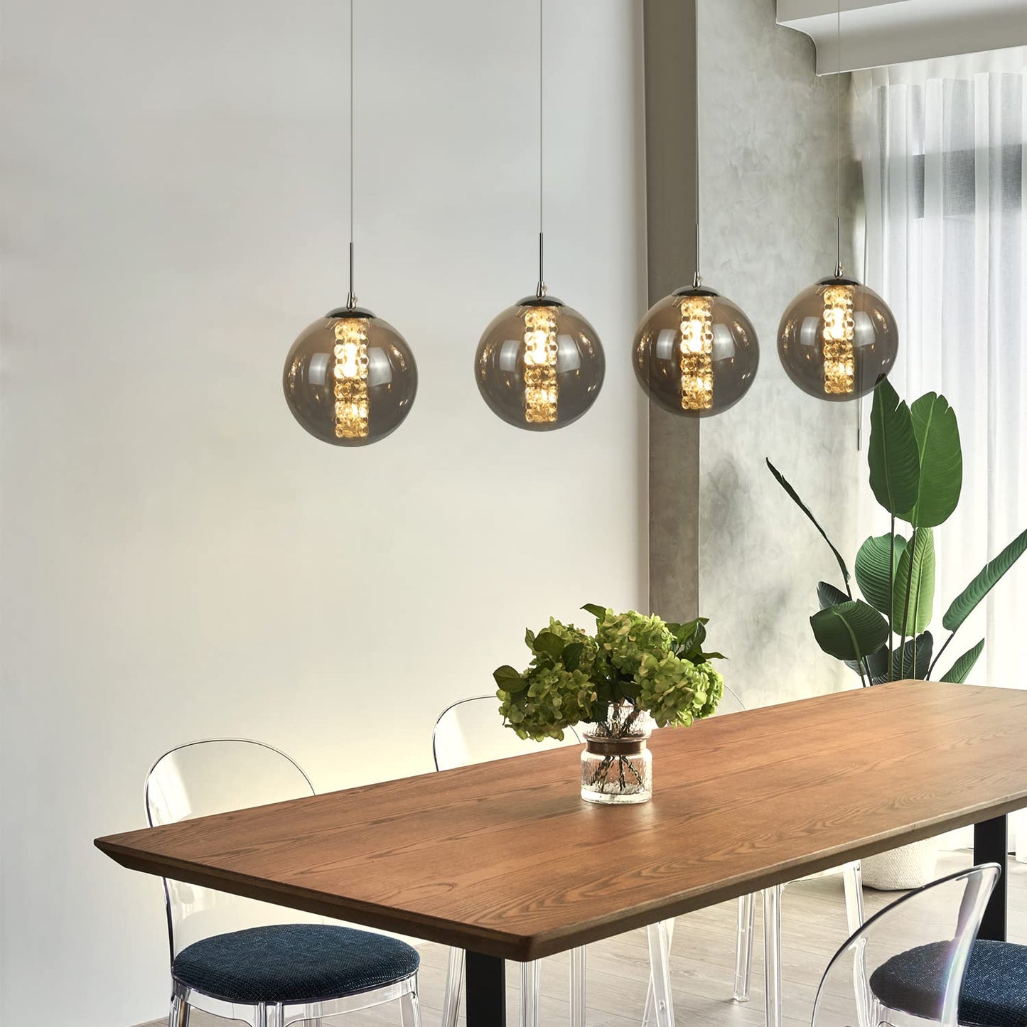 ZMH Pendelleuchte esstisch Pendellampe H?henverstellbar Kronleuchter H?ngeleuchte 4-Flammig Esszimmerlampe aus Glas in Farbe Grau Esstischlampe f¨¹r K¨¹chen Wohnzimmer Schlafzimmer Flur