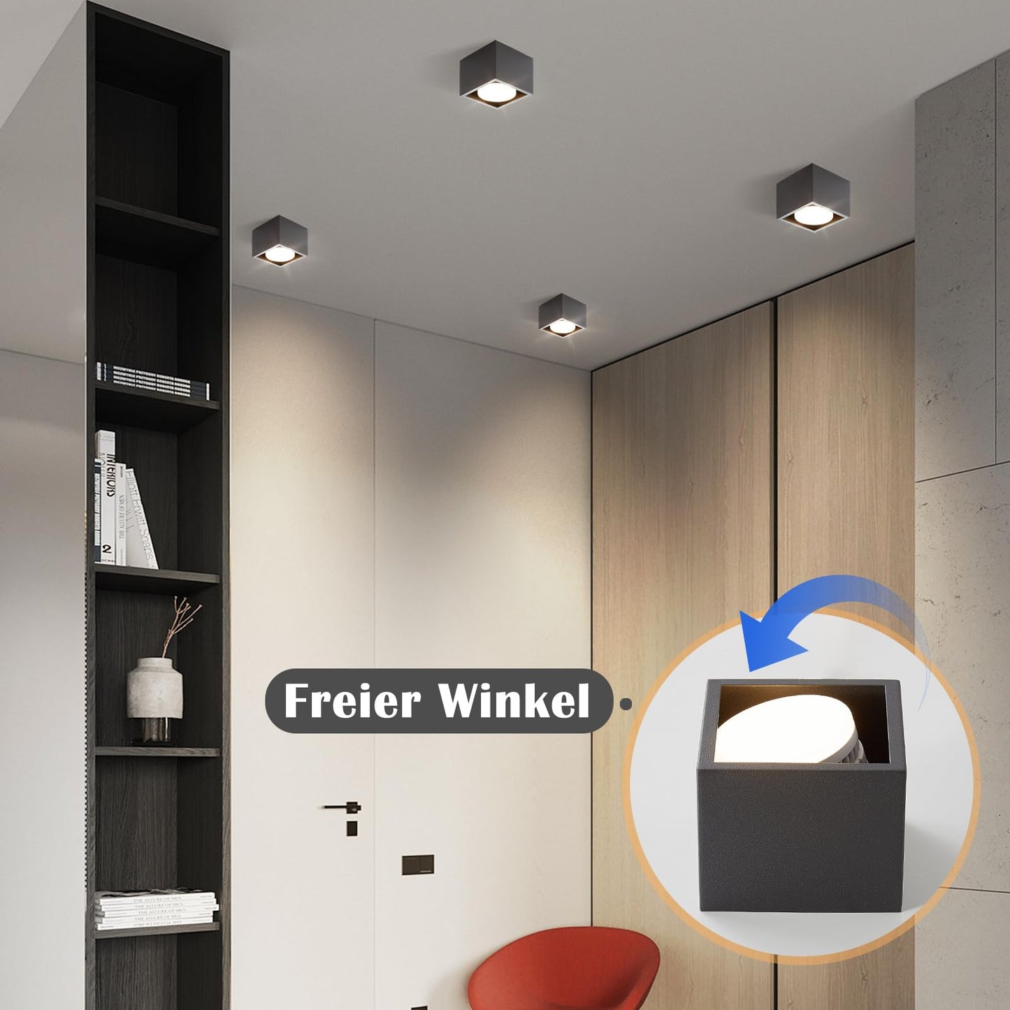 ZMH Deckenspots LED Schwarz Aufbauspot - Spots Deckenleuchte Aufputz inklusive LED Warmwei? GX53 5W Deckenstrahler Eckig Aufbaustrahler Schwenkbar f¨¹r K¨¹che Wohnzimmer Esszimmer Korridor Flur