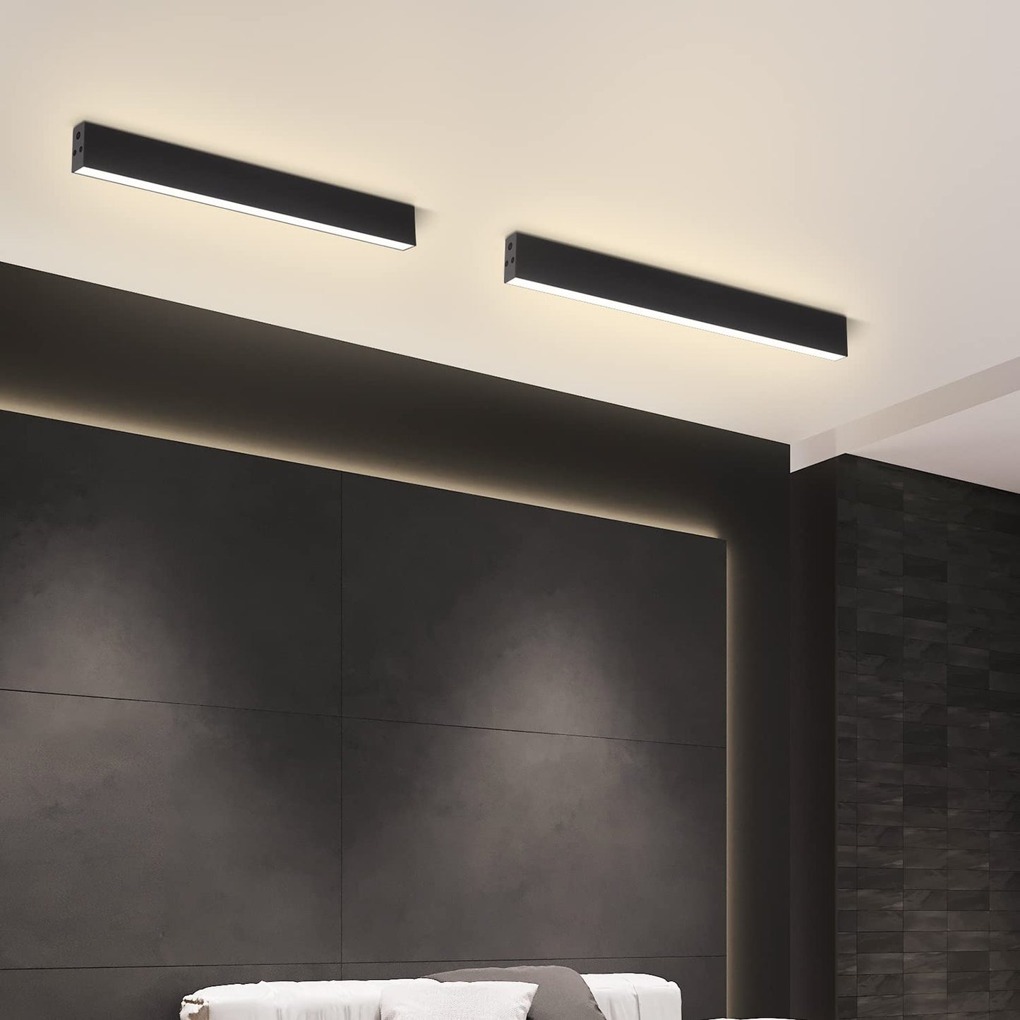 ZMH Deckenlampe LED Deckenleuchte Wohnzimmer - 53.6CM Wohnzimmerlampe Lang Schwarz Schlafzimmerlampe Modern Dimmbar mit Fernbedienung 17W Deckenbeleuchtung Panel f¨¹r Schlafzimmer