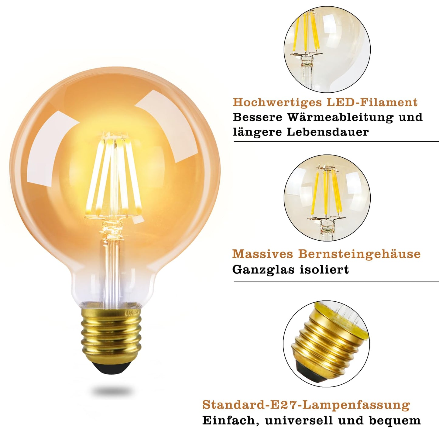 ZMH 6 St¨¹ck LED Gl¨¹hbirne E27 Vintage Lampe - G80 Warmweiss Filament Leuchtmittel 2700K 4W Edison Retro Gl¨¹hlampe Warmwei? Birne Glas Antike Energiesparlampe f¨¹r Hotel Haus Caf¨¦ Bar