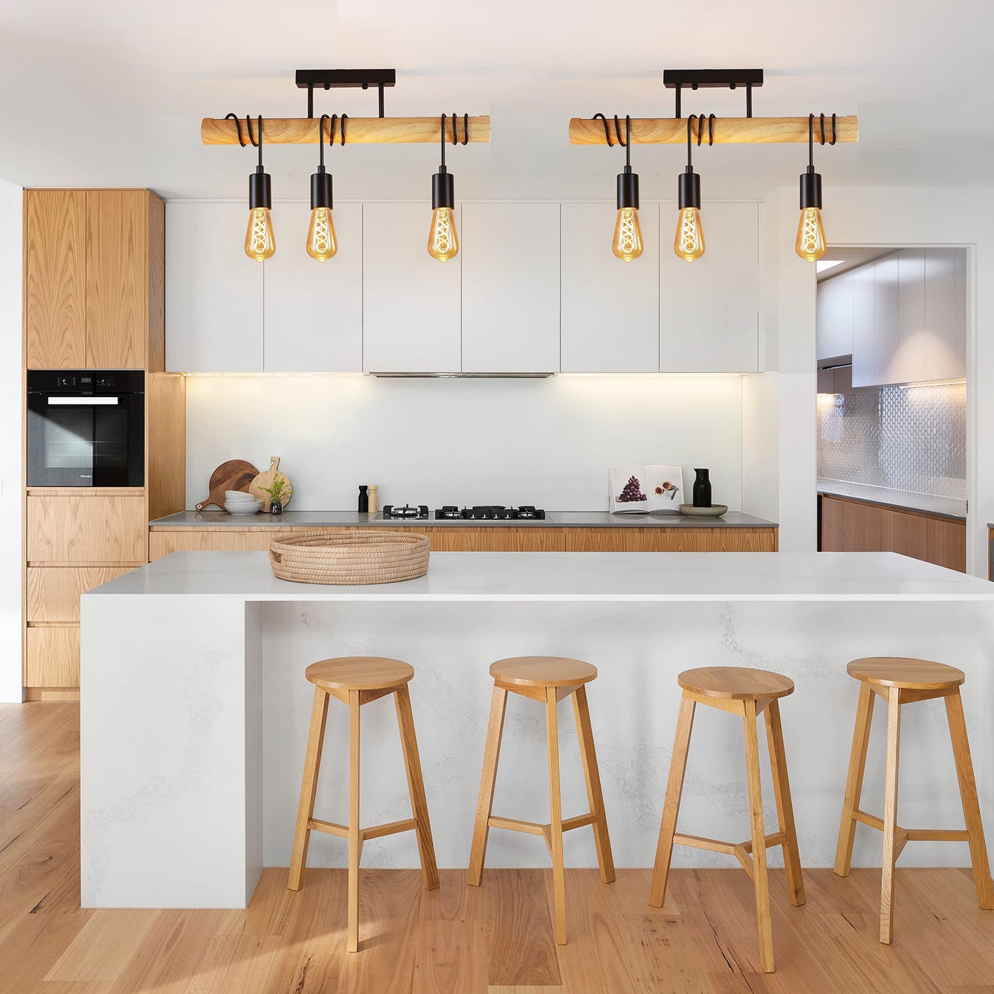 ZMH Vintage Deckenleuchte Retro Deckenlampe Holz - E27 Wohnzimmerlampe H?ngend Schwarz mit 3 Flammig im Industrial Design aus Metall f¨¹r Wohnzimmer Schlafzimmer K¨¹che Flur - Ohne Leuchtmittel