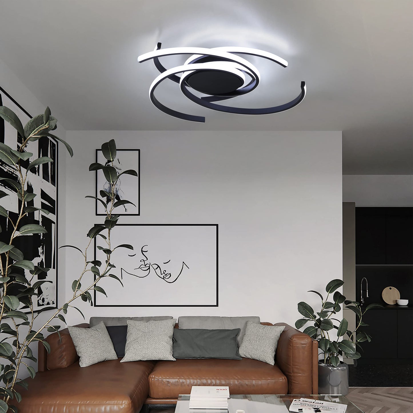 ZMH Deckenleuchte LED Deckenlampe Modern Wohnzimmerlampe Schwarz Dimmbar mit Fernbedienung Schlafzimmerlampe 77W Ring Design f¨¹r Schlafzimmer Wohnzimmer B¨¹ro Flur Esszimmer