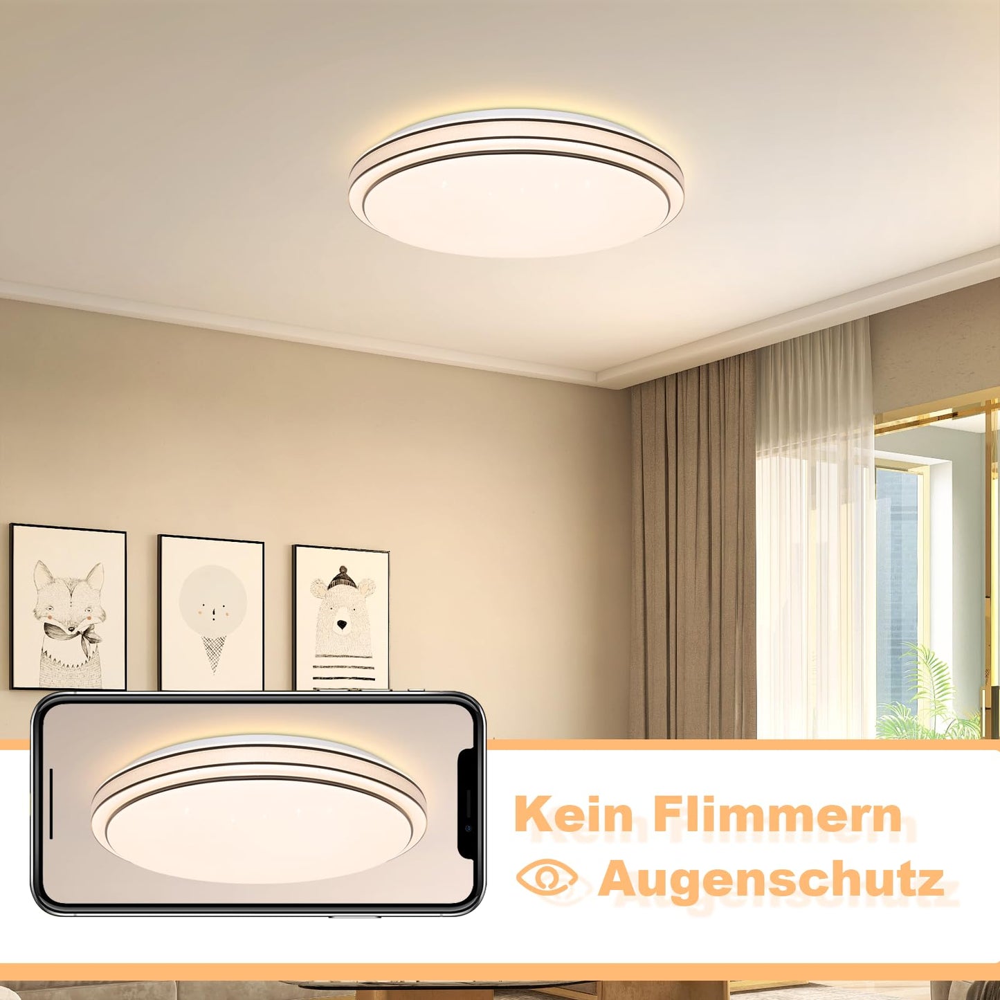ZMH Deckenlampe LED Deckenleuchte Schlafzimmer - ?27cm Schlafzimmerlampe Sternenhimmel 12W Flurlampe Warmwei? Modern K¨¹chenlampe Rund Wohnzimmer Deckenbeleuchtung f¨¹r Flur K¨¹che Kinderzimmer
