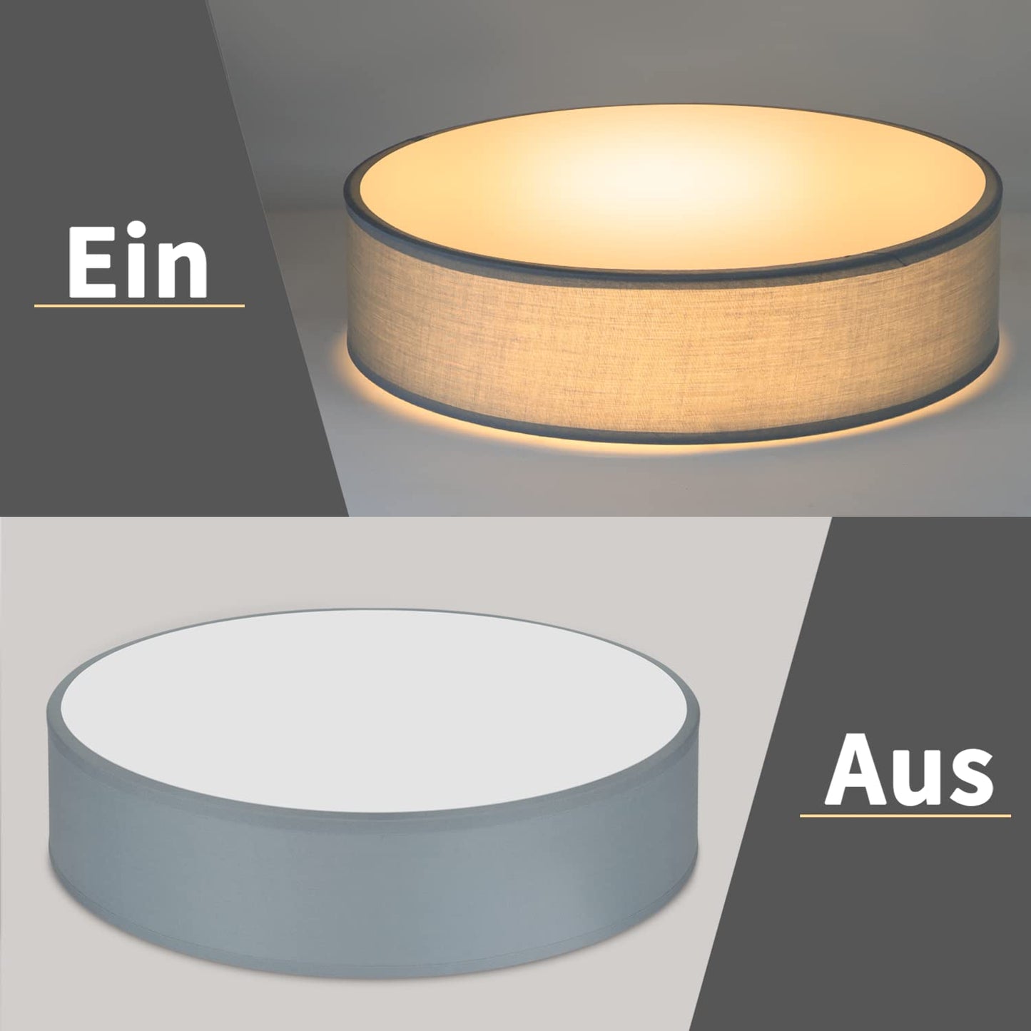 ZMH 2er Deckenlampe Schlafzimmer Deckenleuchte Rund - 1 Flammig E27 Wohnzimmerlampe Stoff Modern Schlafzimmerlampe Grau K¨¹chenlampe mit Stoffschirm Flurlampe f¨¹r Wohnzimmer K¨¹che Flur ?30CM