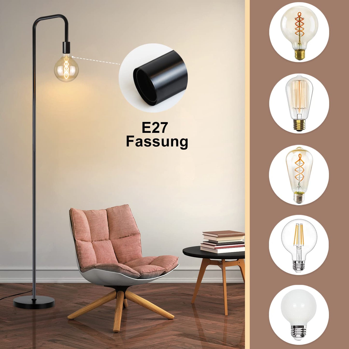 ZMH Stehlampe Wohnzimmer Vintage Stehleuchte Schwarz mit Fu?schalter Industrial Metall E27 Standleuchte Design Wohnzimmerlampe f¨¹r Schlafzimmer B¨¹ro