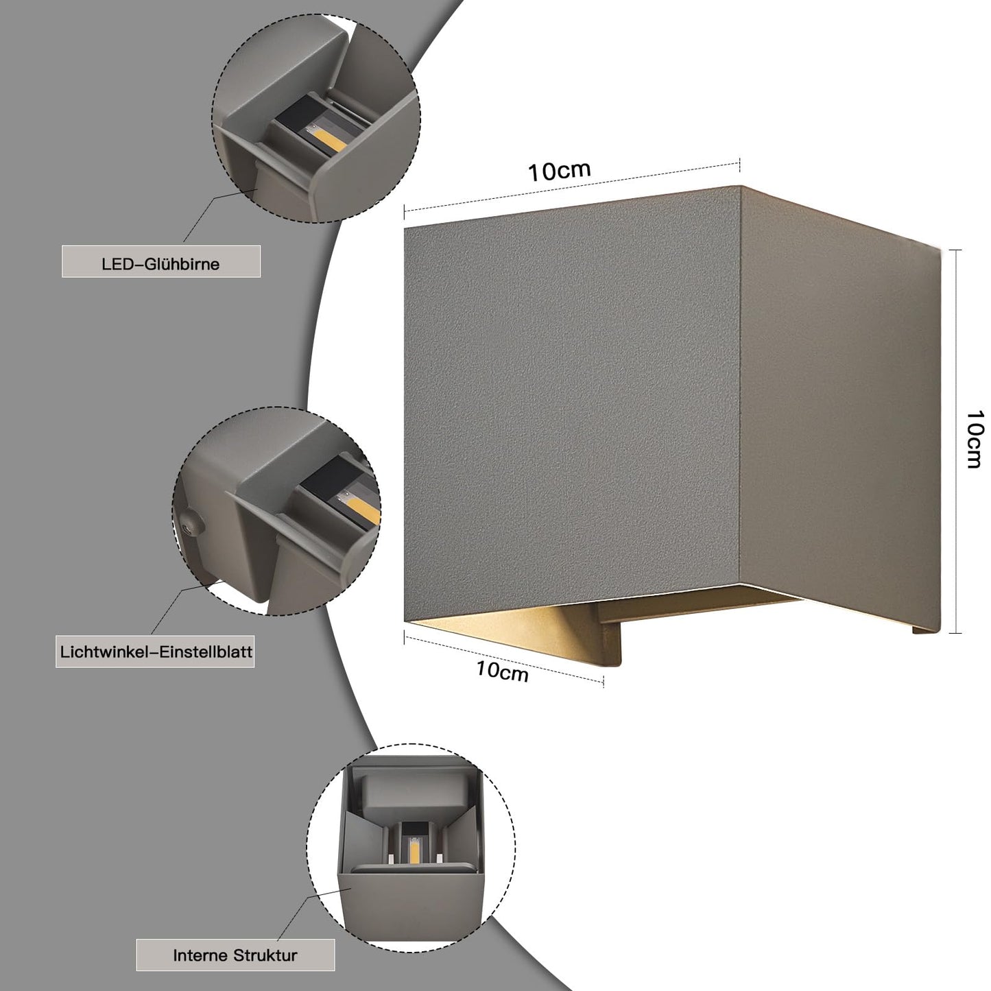 ZMH LED Wandleuchte Aussen Wandlampe innen - 4 St¨¹ck Au?enwandleuchten Up Down Leuchte Aussen 5 W IP65 Wasserdicht Au?enlampe Wand Wandbeleuchtung Grau Au?enleuchte Wandstrahler f¨¹r Hauswa