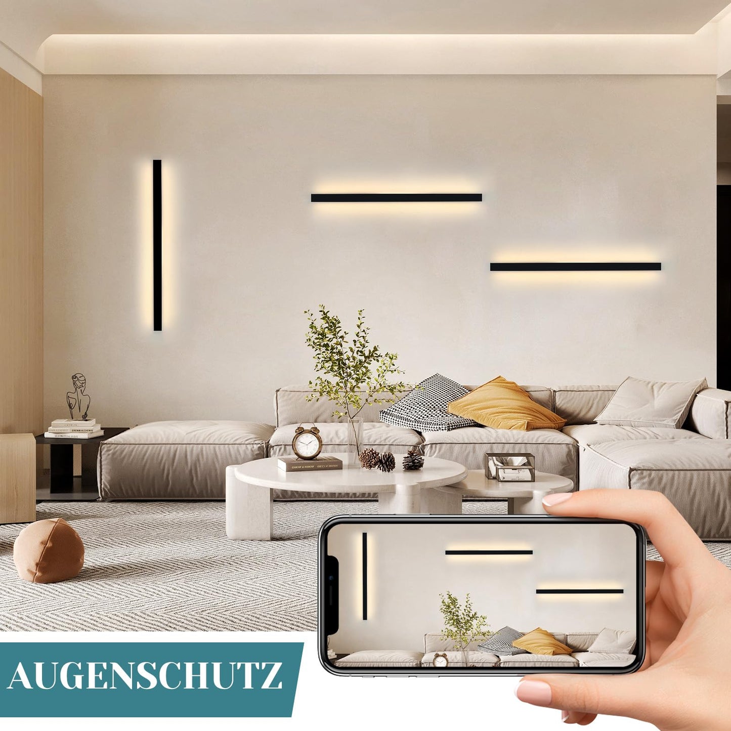 2ER Wandlampe led Wandleuchte innen - Modern 60CM 21W Flur Up Down Warmwei? Flurlampe Wohnzimmerlampe Schwarze Bettlampe Wandbeleuchtung f¨¹r Treppenhaus Wohnzimmer Kinderzimmer Schlafzimmer