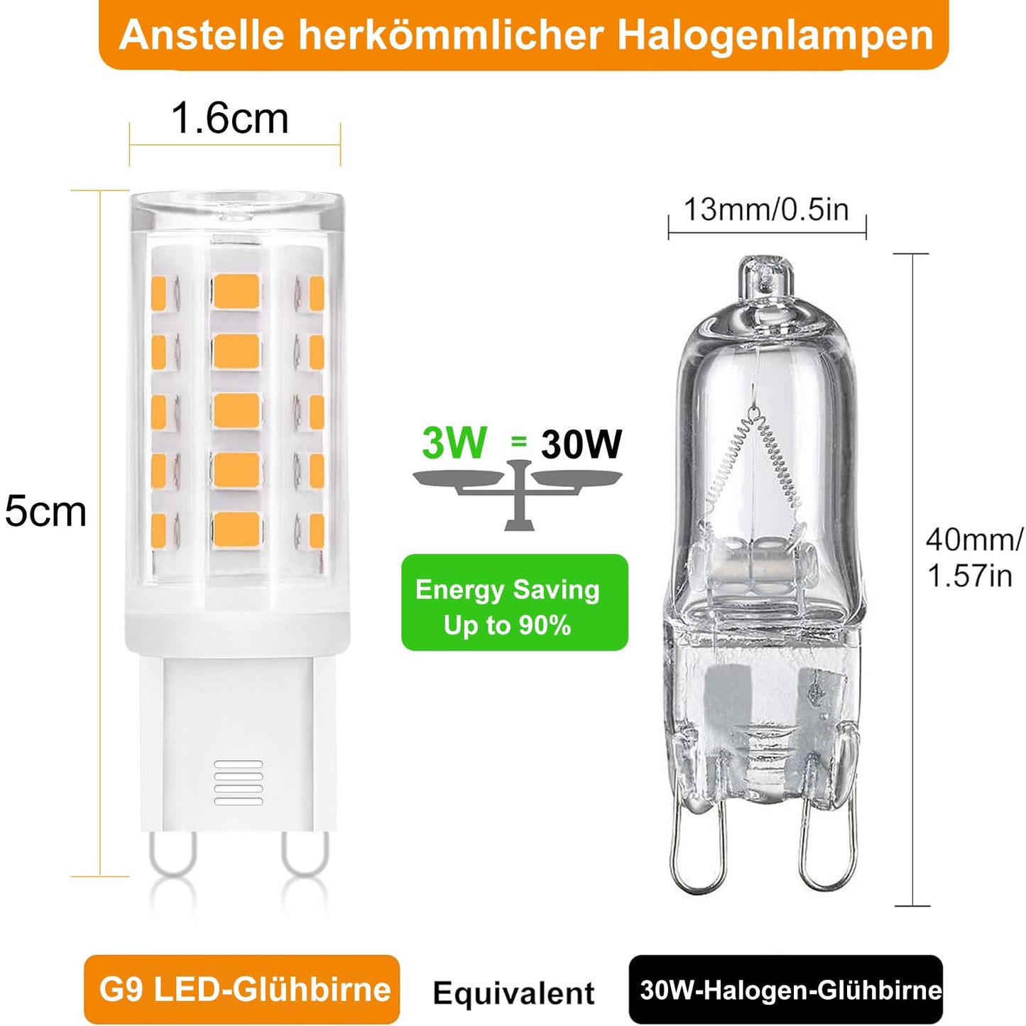 ZMH G9 LED Lampe - Warmwei? Leuchtmittel G9 3W LED Birne G9 Gl¨¹hbirne Ersatz f¨¹r 28W 30W 40W Halogenlampe G9 Sockel Gl¨¹hlampe Kein Flackern Enegiesparende Nicht Dimmbar 5er Pack