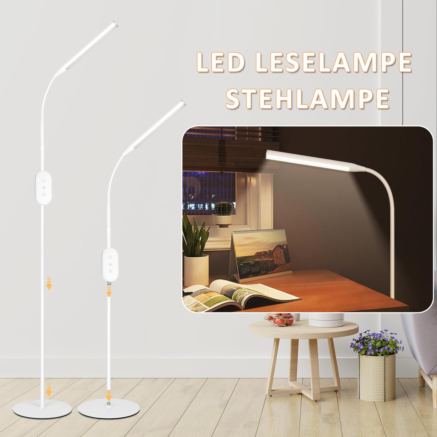 ZMH LED Stehlampe Standleuchte Dimmbar - Stehleuchte Leselampe B¨¹ro Standlampe Schlafzimmer Schwarz 178CM Modern Touch 9W Lesestehlampe mit Timer und Memory Funktion f¨¹r Wohnzimmer