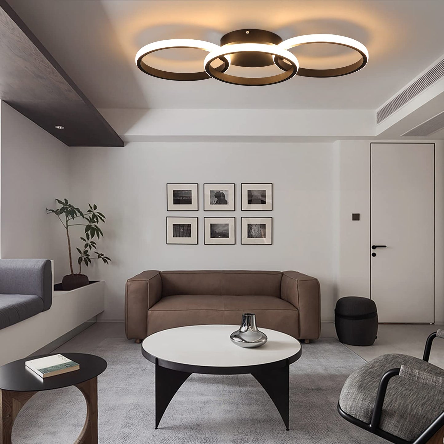 ZMH Deckenlampe Schwarz LED Deckenleuchte Wohnzimmer - Deckenlampe Flur Modern Design mit 3 Metall Ringe 3000K Warmwei?e K¨¹chenlampe - 36W Schlafzimmerlampe Wohnzimmerlampe