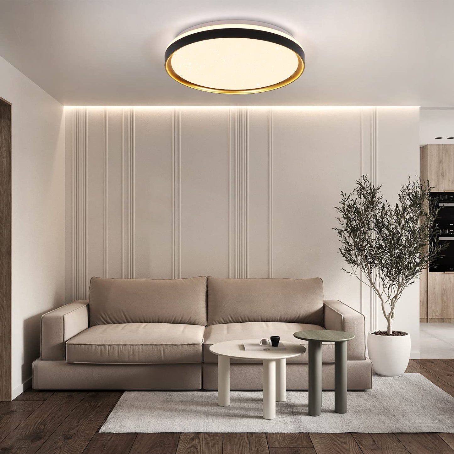 ZMH Deckenlampe LED Deckenleuchte Wohnzimmer - ?40cm Rund Wohnzimmerlampe 21W Schwarz Gold Modern Sternenhimmel Schlafzimmerlampe Dimmbar mit Fernbedienung f¨¹r Schlafzimmer K¨¹che Flur B¨¹ro