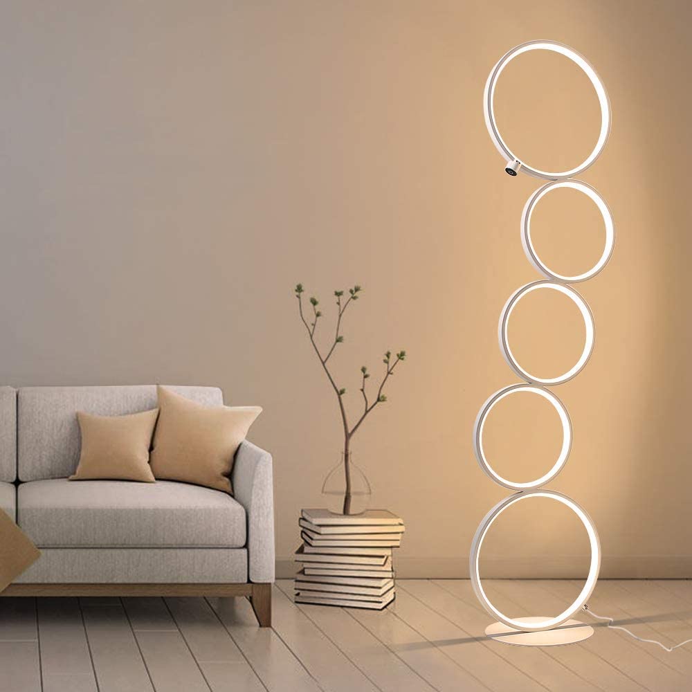 ZMH LED Dimmbar Stehlampe Modern Standleuchte Wei? 32W Touch Switch Stehleuchte Warmwei? 3000K Deckenfluter aus Aluminium 5-flammig Ringf?rmige Standlampe f¨¹r Schlafzimmer Wohnzimmer Arbeitszimmer