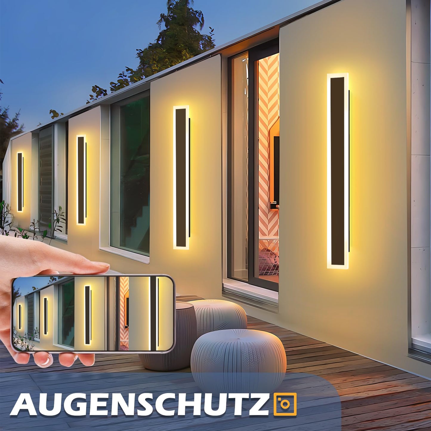 ZMH 2ER LED Wandleuchte Aussen Lange Wandlampe - 50CM Schwarz Au?enlampe Haus Wand Modern Aussenleuchte Villa Acryl Au?en IP65 Wasserdicht 10W 3000K Warmwei? Licht f¨¹r Innen Terrasse G?rten