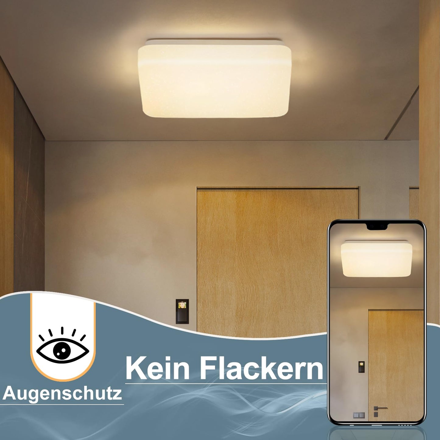 ZMH Deckenlampe LED Deckenleuchte Schlafzimmer - 15W Schlafzimmerlampe Sternenhimmel 21cm K¨¹chenlampe Warmwei? Flurlampe Quadratisch Flur Deckenbeleuchtung Sternendekor f¨¹r K¨¹che Kinderzimmer B¨¹ro