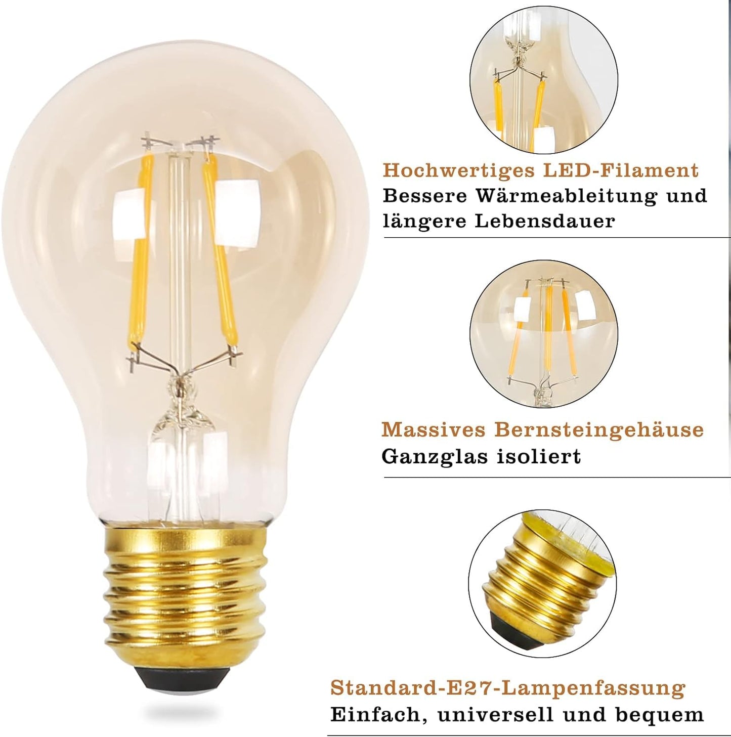 ZMH 6¡Á LED E27 Gl¨¹hbirne: A60 Warmweiss Lampe Vintage Leuchtmittel 4W 2700K Edison Gl¨¹hlampe Retro Filament Birnen Bulb Energiesparlampe f¨¹r Haus Caf¨¦ Bar nicht Dimmbar