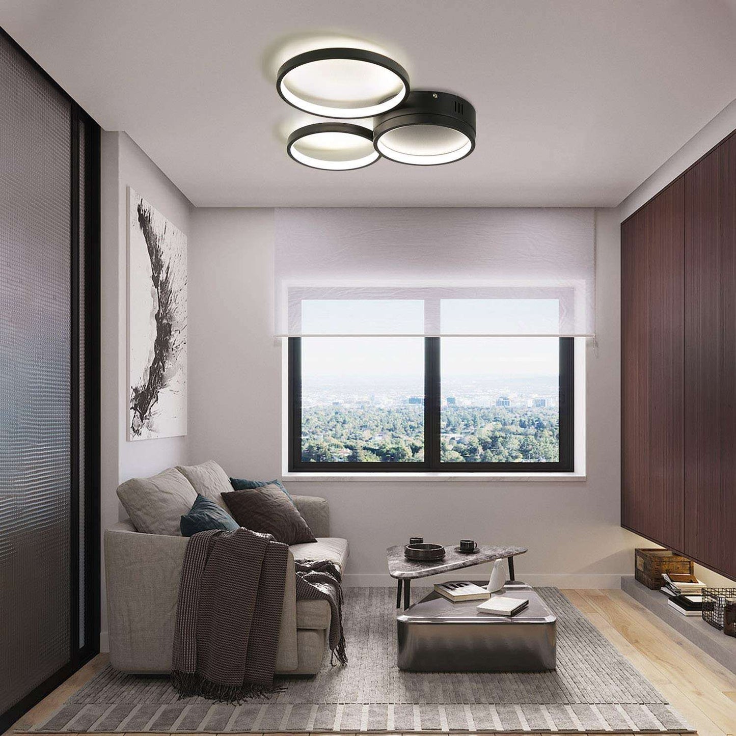 ZMH Deckenlampe LED dimmbar Wohnzimmerlampe Deckenleuchte Schlafzimmer Schwarz 38W Modern Ring Design Deckenbeleuchtung farbwechsel mit Fernbedienung Kinderzimmerlampe B¡§1rolampe K¡§1chenlampe