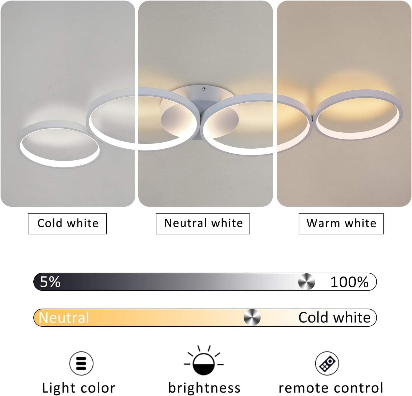 ZMH LED Deckenlampe Dimmbar Deckenleuchte: 4 Flammig Modern Wohnzimmerlampe 55W Ring Rund Wei? Schlafzimmerlampe mit Fernbedienung 88cm Design B¨¹rolampe f¨¹r Schlafzimmer Wohnzimmer B¨¹ro K¨¹che