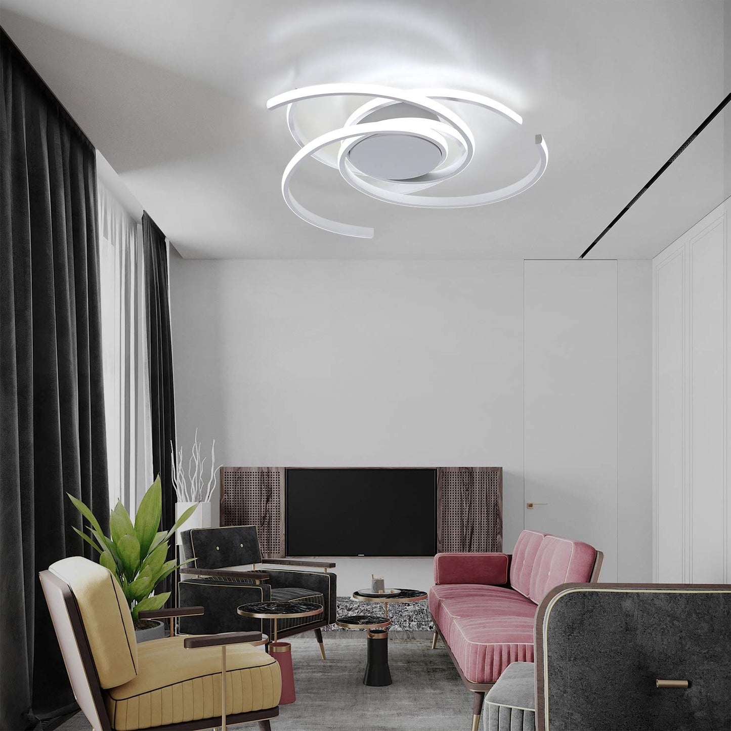 ZMH Deckenleuchte LED Deckenlampe Modern Wohnzimmerlampe Wei? Dimmbar mit Fernbedienung Schlafzimmerlampe 77W Ring Metall Design f¨¹r Esszimmer Schlafzimmer Wohnzimmer B¨¹ro Flur