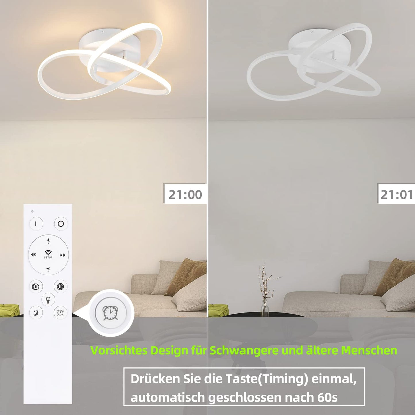 ZMH LED Deckenlampe Dimmbar Deckenleuchte - 33W Schlafzimmerlampe Modern mit Fernbedienung Wohnzimmerlampe Weiss - 40CM Geometrie Design Lampe f¨¹r Wohnzimmer Schlafzimmer K¨¹che Flur Studio