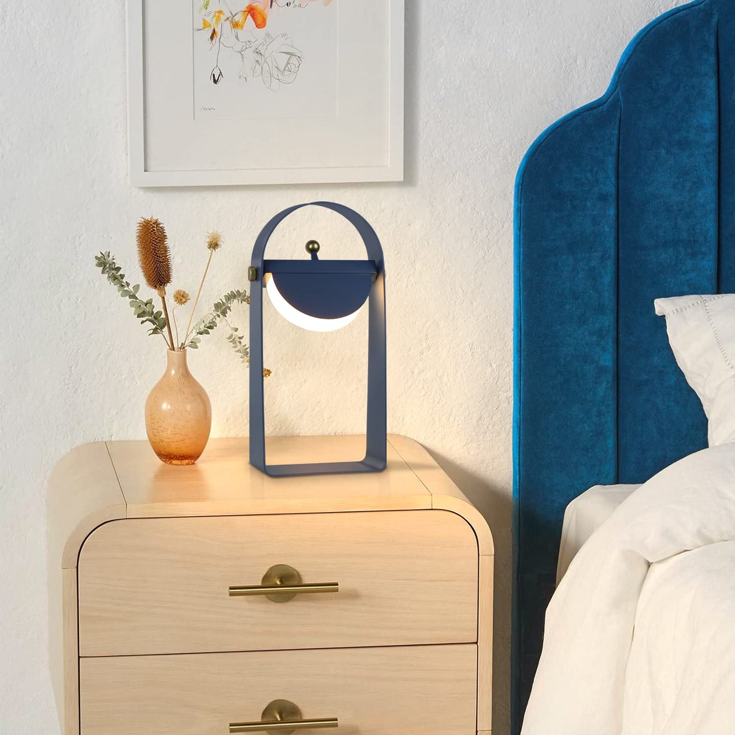 ZMH ZMH Tischlampe LED Nachttischlampe Kabellos - Tragbar Nachtlicht Helligkeit Einstellbar Stimmungslicht Batterietrieben Modern Blau Design Atmosph?re Lampe 26CM f¨¹r Schlafzimmer Caf¨¦ Camping Wohnzimmer