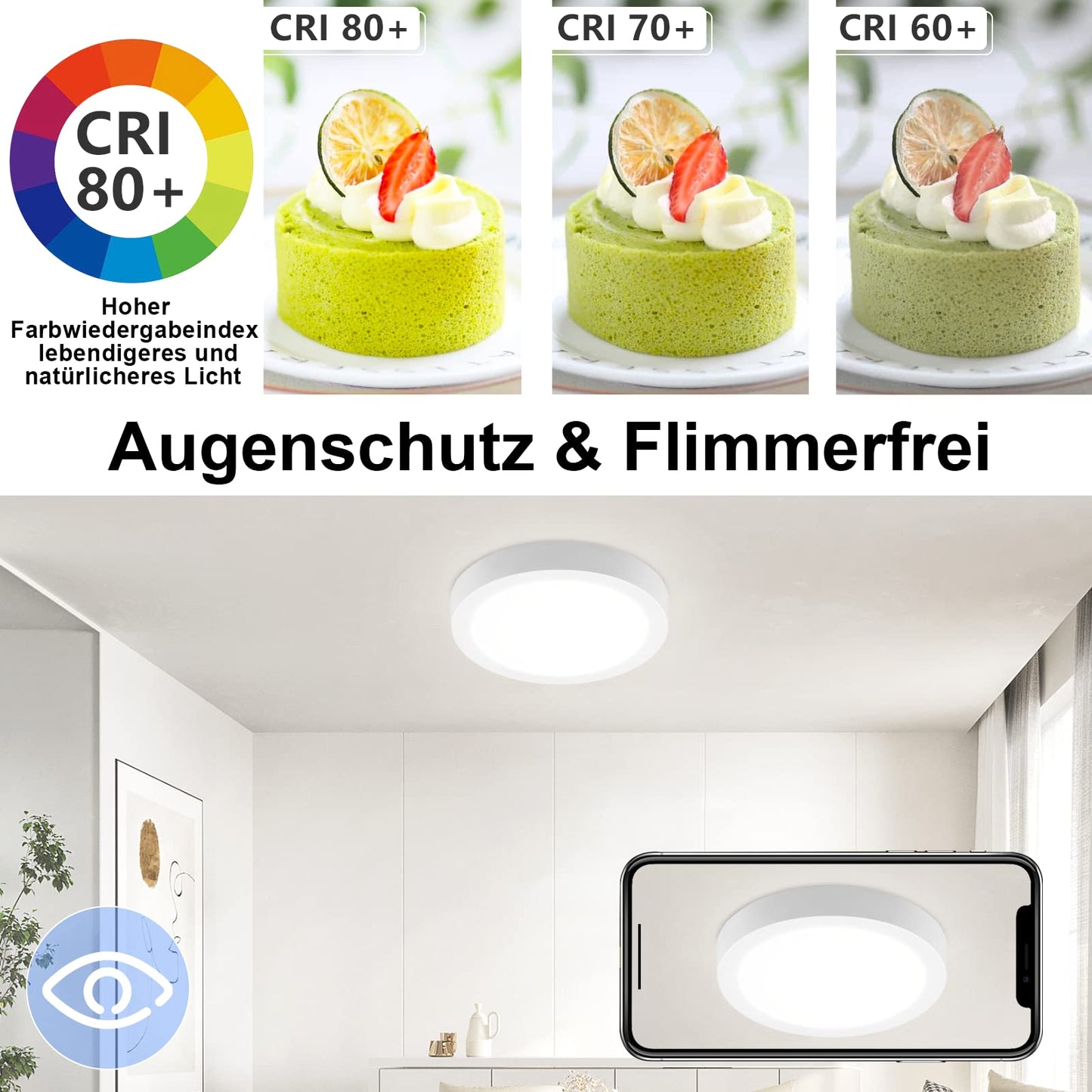 ZMH LED Deckenleuchte Rund Flach Deckenlampe¨C2 St¨¹ck Modern Wei? Flurlampe Kaltwei? 5000K 18W IP44 Wasserfest f¨¹r K¨¹che B¨¹ro Wohnzimmer Badezimmer Kinderzimmer Esszimmer ?23CM