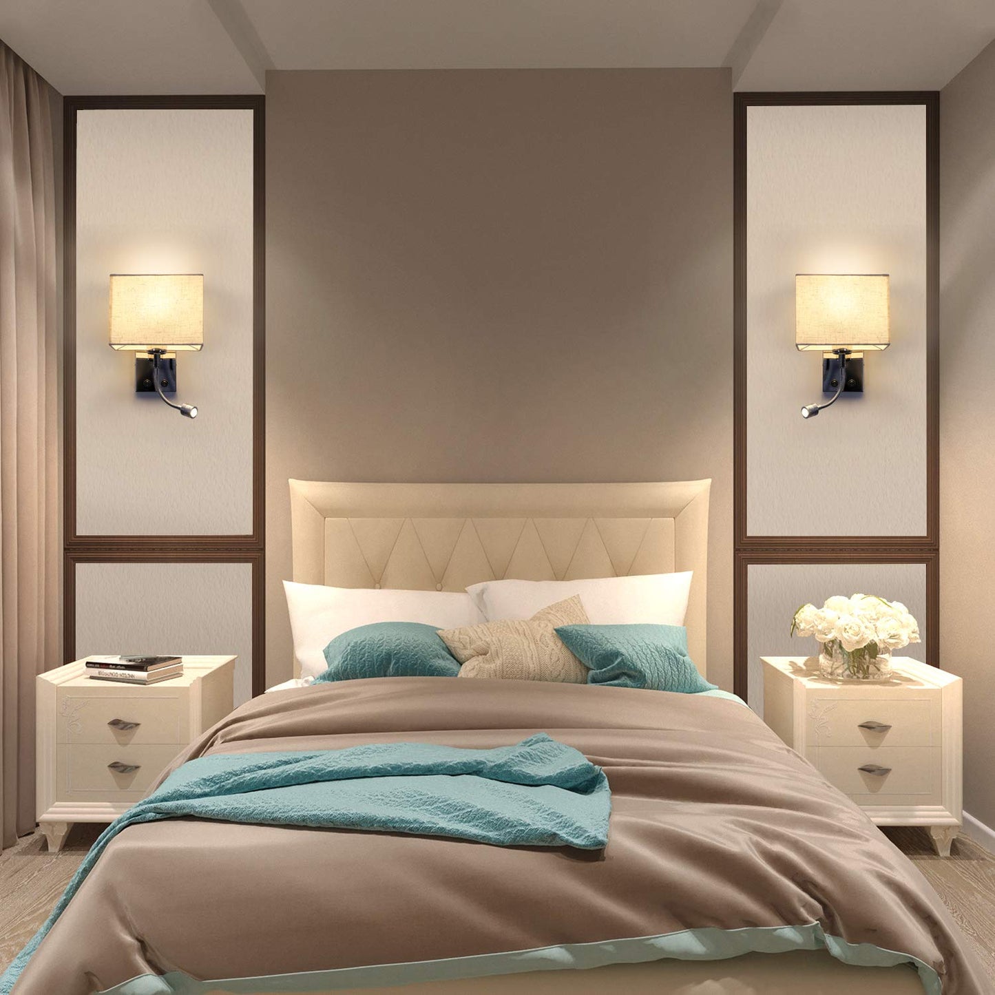 ZMH Wandleuchte Innen Wandlampe Schlafzimmer - Leselampe Bett E27 Bettlampe Wohnzimmer Modern Schlafzimmerlampe Stoffschirm Schwenkbar Nachttischlampe Wand f¨¹r Flur Hotel (ohne Leuchtmittel)