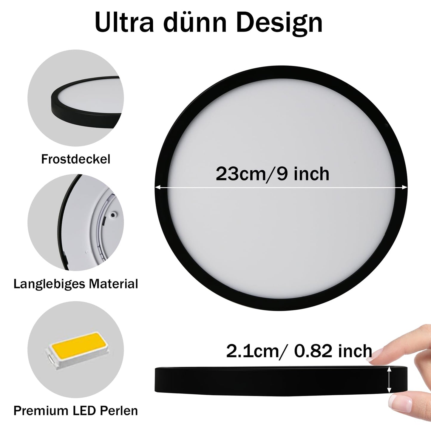 ZMH LED Deckenleuchte Rund Schwarz - 24W Deckenlampe Modern LED Badlampe Neutralwei? 4000K IP44 Ultra D¨¹nn ? 23 CM Wasserfest f¨¹r K¨¹che B¨¹ro Wohnzimmer Badezimmer Kinderzimmer