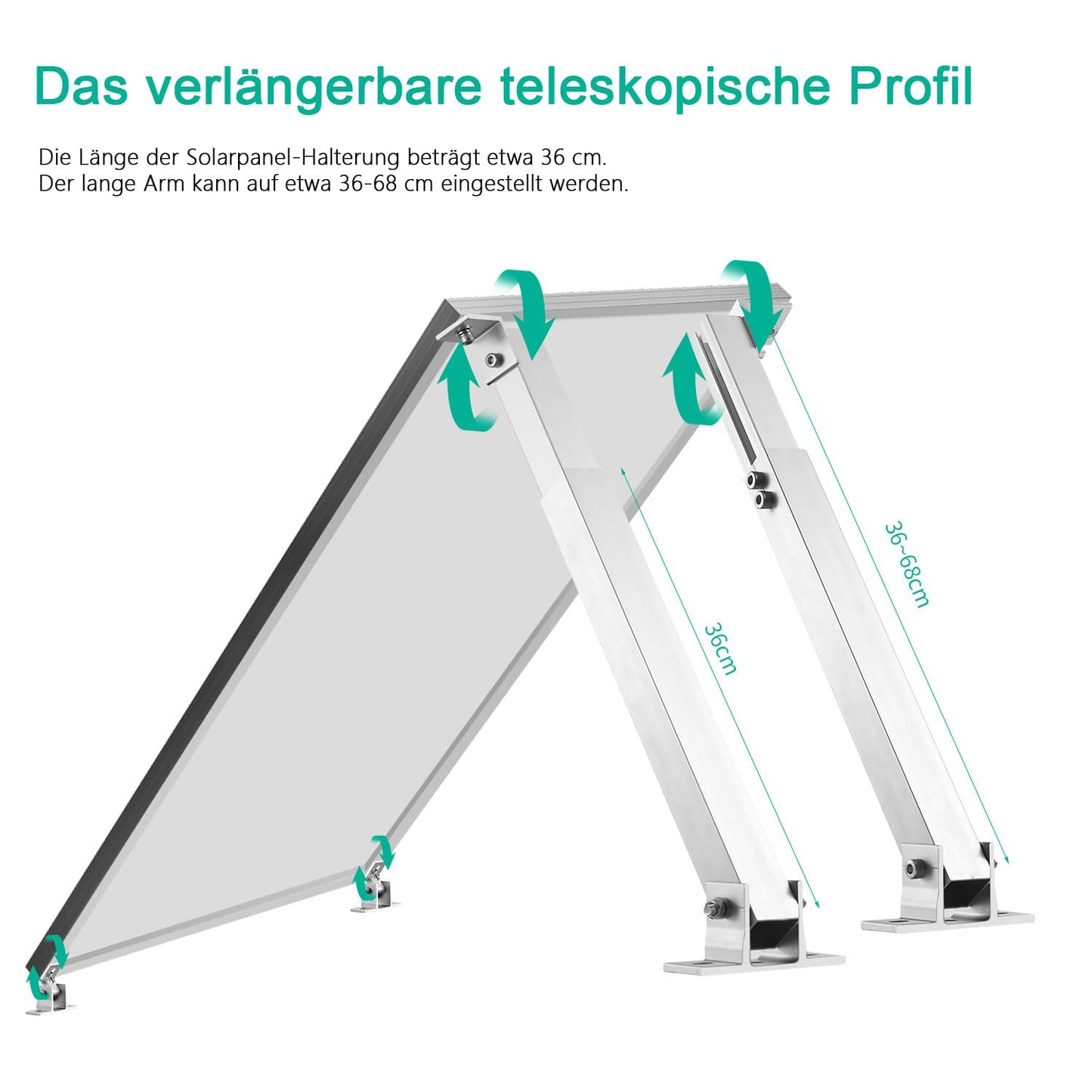 ZMH Solarmodul Halterung Balkonkraftwerk Halter - 36-68CM Verstellbar Set Solarpanel Halterung f¨¹r 100W-400W Solarpanel 0-30¡ã Einstellbarer Winkel Dachhalterungen Halterung (2ER)