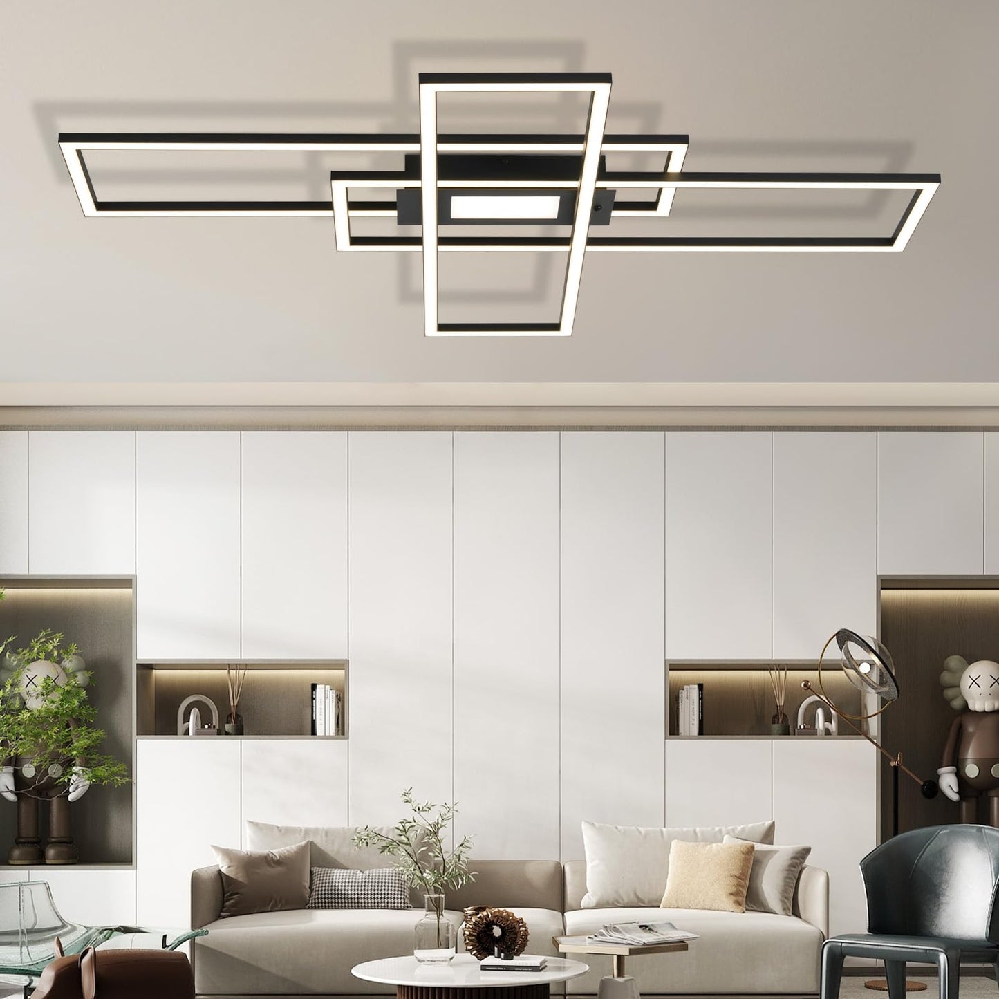 ZMH Deckenlampe LED Deckenleuchte Dimmbar - 50W Wohnzimmerlampe Schwarz mit Fernbedienung Modern Design Schlafzimmerlampe Wohnzimmer Schlafzimmer Deckenbeleuchtung Geometrisch f¨¹r K¨¹che Flur