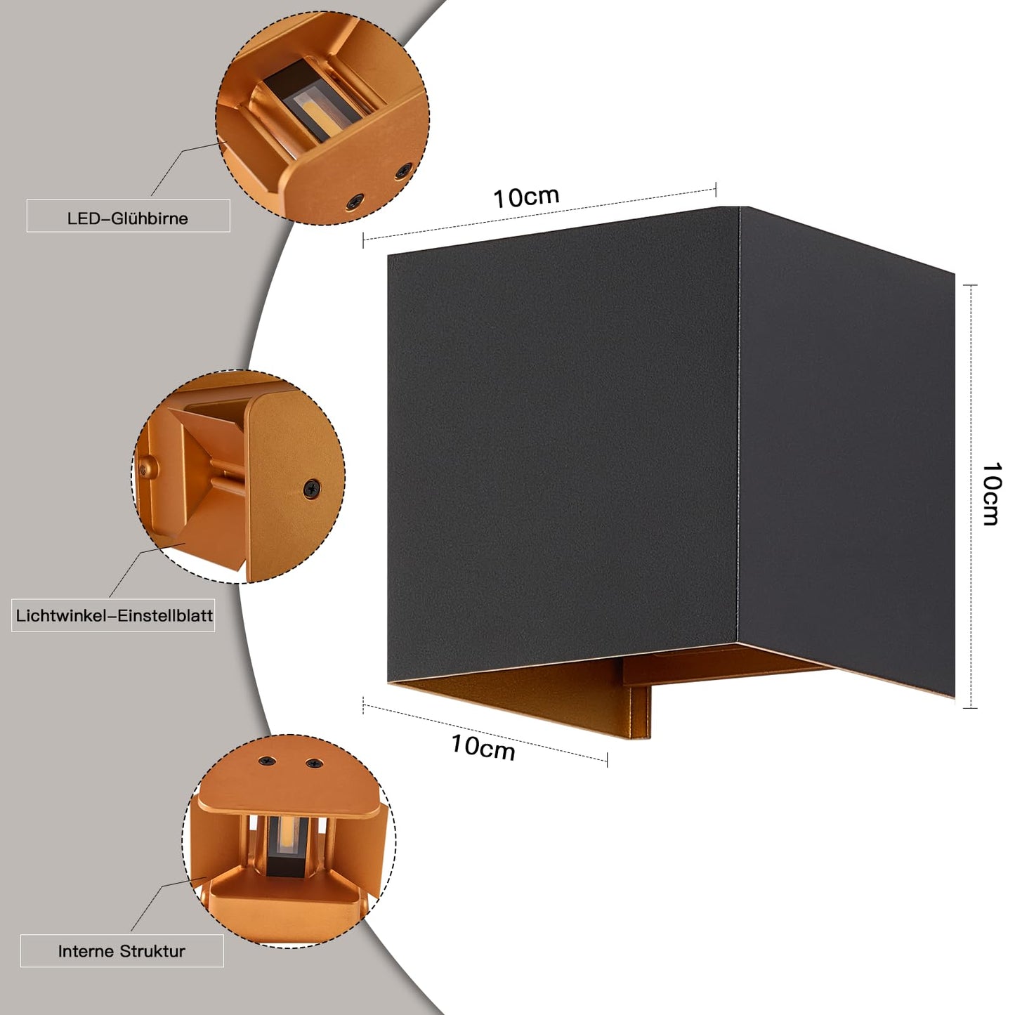 ZMH LED Wandleuchte innen Wandlampe au?en: Au?enwandleuchten Schwarz Gold Up Down Leuchten Aussen 5W IP65 Au?enlampe Warmwei? eckig Aussenlampe Wand Au?enleuchte Wandstrahler f¨¹r Yard Garten