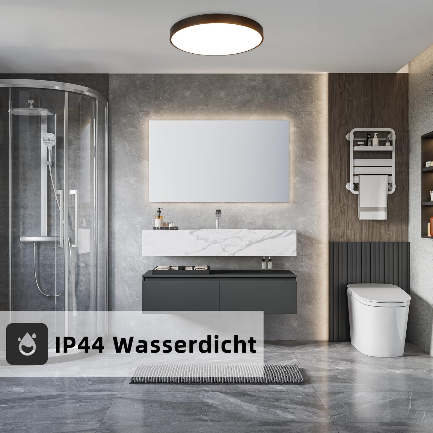 ZMH Deckenlampe LED Deckenleuchte Schlafzimmer - 2ER Schlafzimmerlampe Flach 17W Badezimmerlampe Schwarz Badezimmer Deckenbeleuchtung Warmwei? Badlampe IP44 K¨¹chenlampe Rund f¨¹r Bad K¨¹che Flur