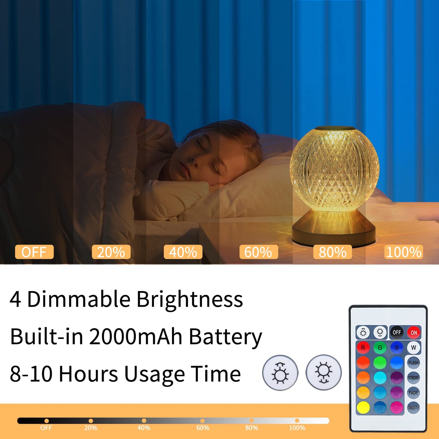 ZMH LED-Touch-Lampe, Nachtlicht, 16 Farben, wechselnde Nachttischlampe, mit Fernbedienung und USB, 4 Stufen, dimmbar, wiederaufladbar, tragbar, RGB-Licht f¨¹r Schlafzimmer, Wohnzimmer, Flur