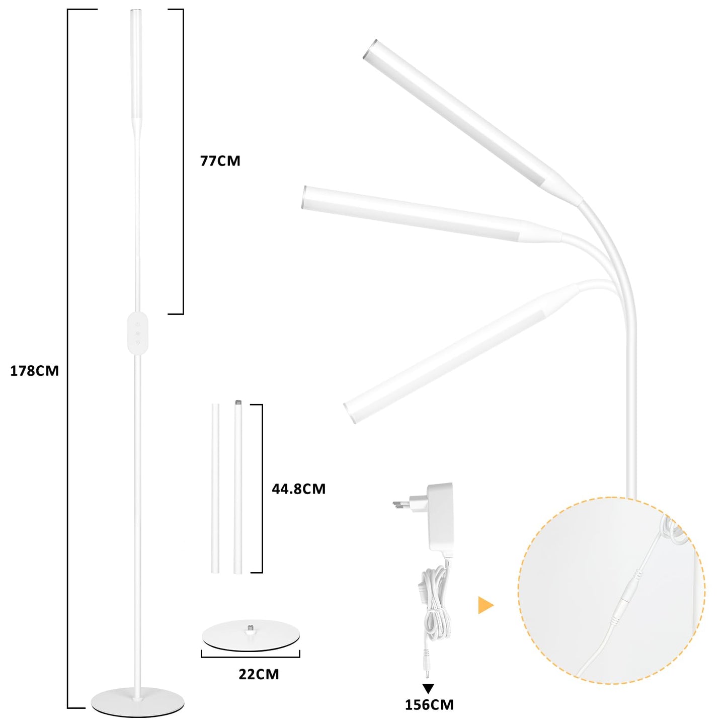 ZMH LED Stehlampe Standleuchte Dimmbar - Stehleuchte Leselampe B¨¹ro Standlampe Schlafzimmer Schwarz 178CM Modern Touch 9W Lesestehlampe mit Timer und Memory Funktion f¨¹r Wohnzimmer