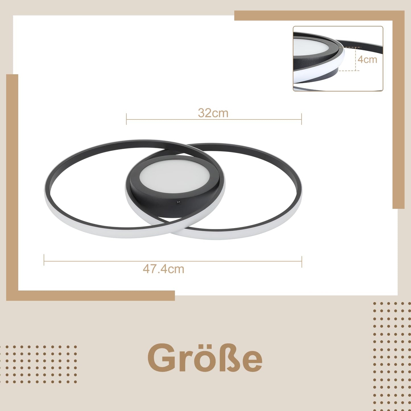 ZMH Deckenleuchte LED Wohnzimmerlampe Modern - Deckenlampe 48W mit Fernbedienung Schwarz Schlafzimmerlampe f¨¹r Wohnzimmer Schlafzimmer
