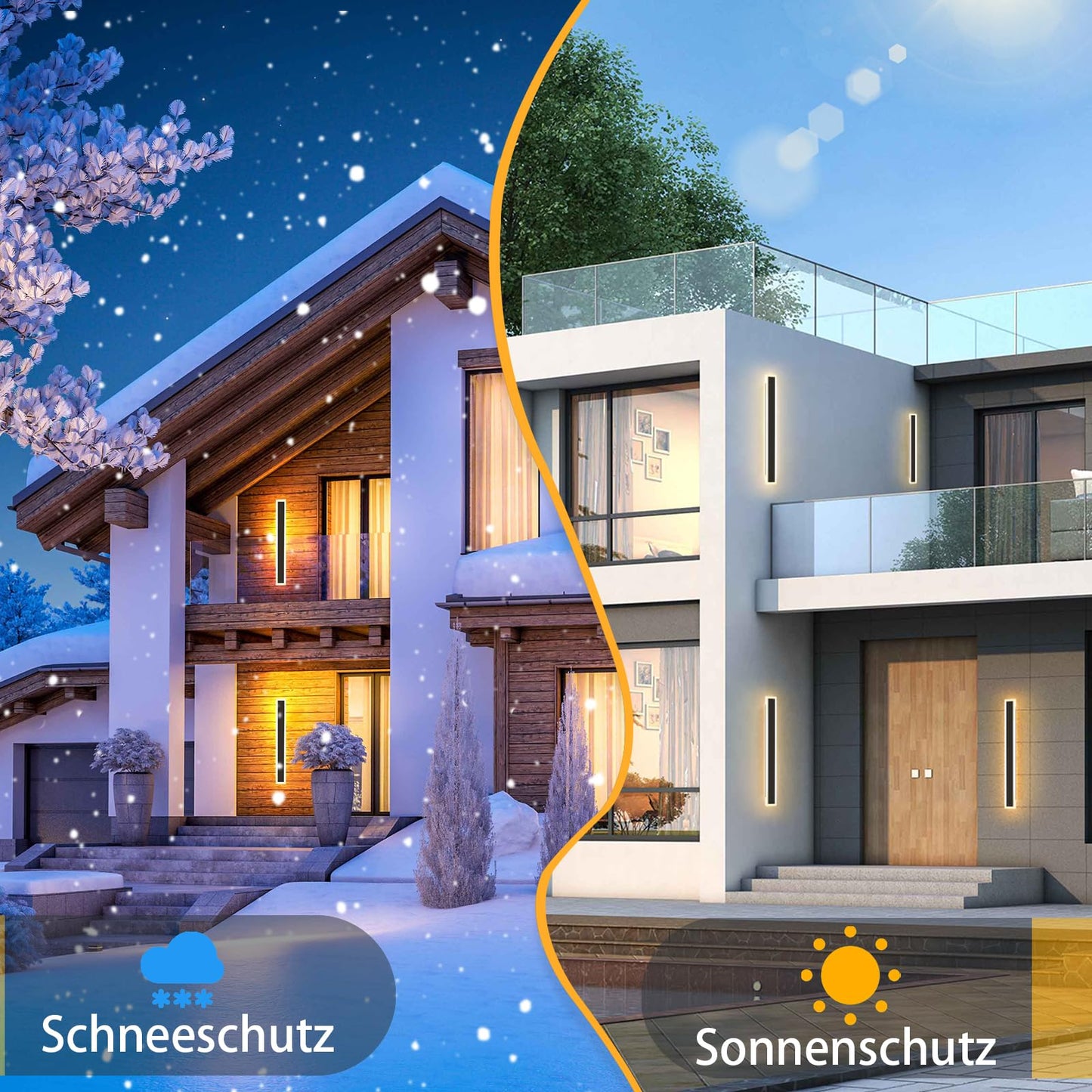 ZMH 2ER LED Wandleuchte Aussen Lange Wandlampe - 50CM Schwarz Au?enlampe Haus Wand Modern Aussenleuchte Villa Acryl Au?en IP65 Wasserdicht 10W 3000K Warmwei? Licht f¨¹r Innen Terrasse G?rten