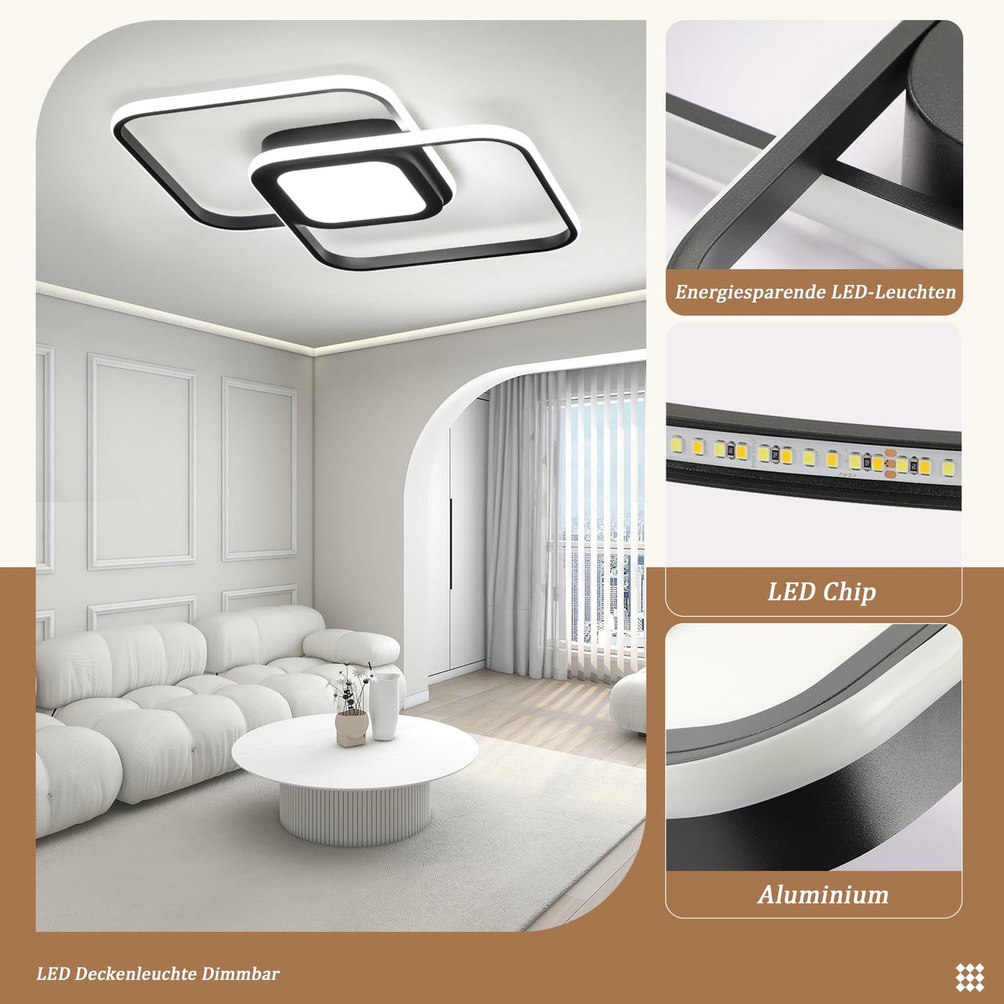 ZMH LED Deckenleuchte Wohnzimmer Deckenlampe - Schwarz Modern Schlafzimmerlampe 48W Dimmbar mit Fernbedienung Metall Design Wohnzimmerlampe f¨¹r Schlafzimmer K¨¹che Kinderzimmer Esszimmer