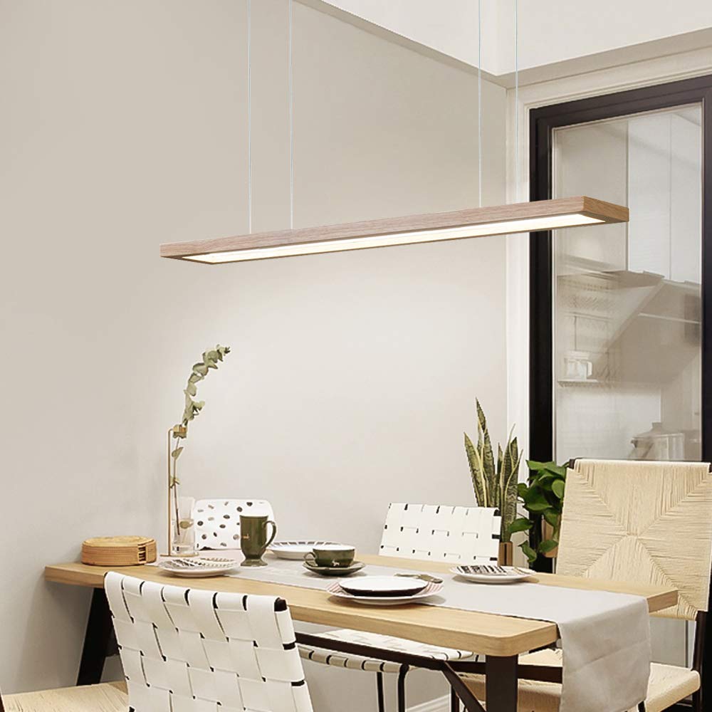ZMH LED H?ngeleuchte esstisch Pendelleuchte aus Holz dimmbar 35W mit den Fernbedienung pendellampe h?henverstellbar H?ngelampe esszimmer, Arbeitszimmer, Wohnzimmer, K¨¹che