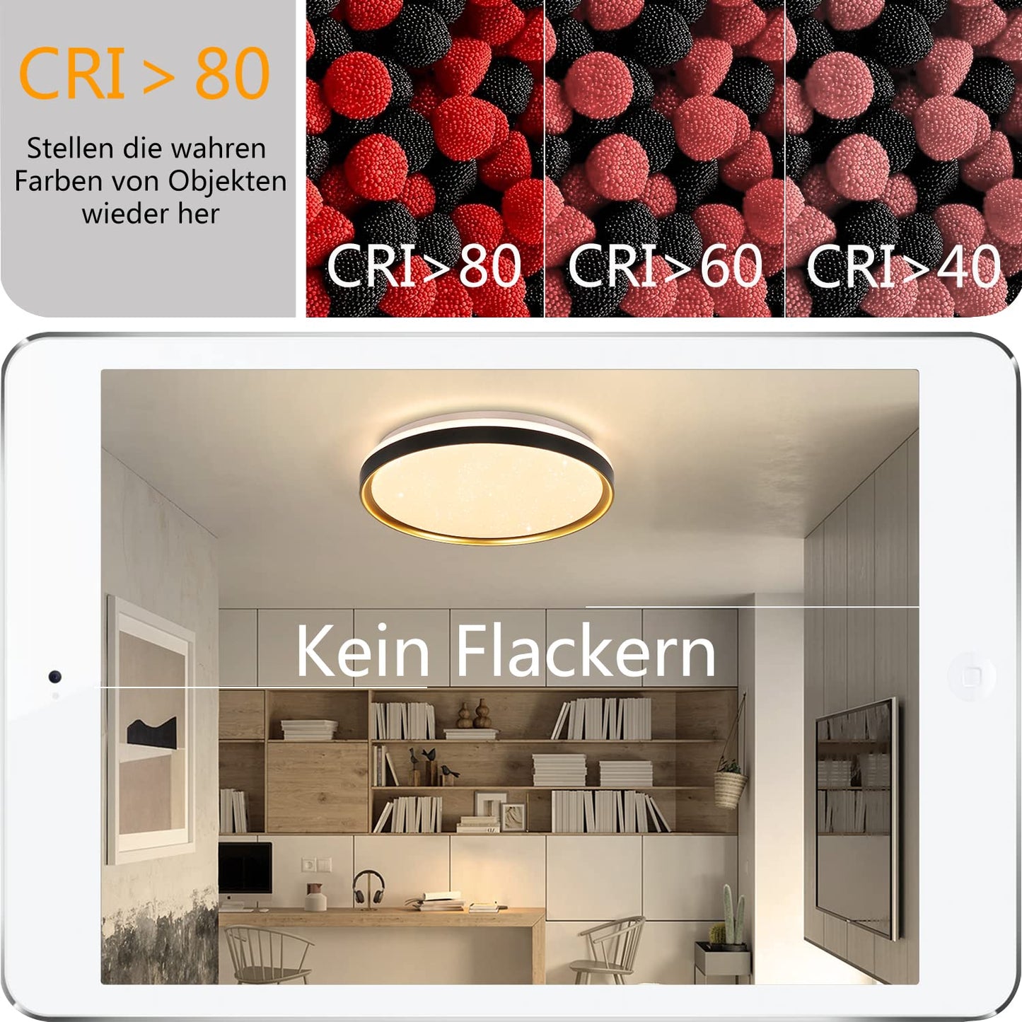ZMH Deckenlampe LED Deckenleuchte Wohnzimmer - ?40cm Rund Wohnzimmerlampe 21W Schwarz Gold Modern Sternenhimmel Schlafzimmerlampe Dimmbar mit Fernbedienung f¨¹r Schlafzimmer K¨¹che Flur B¨¹ro