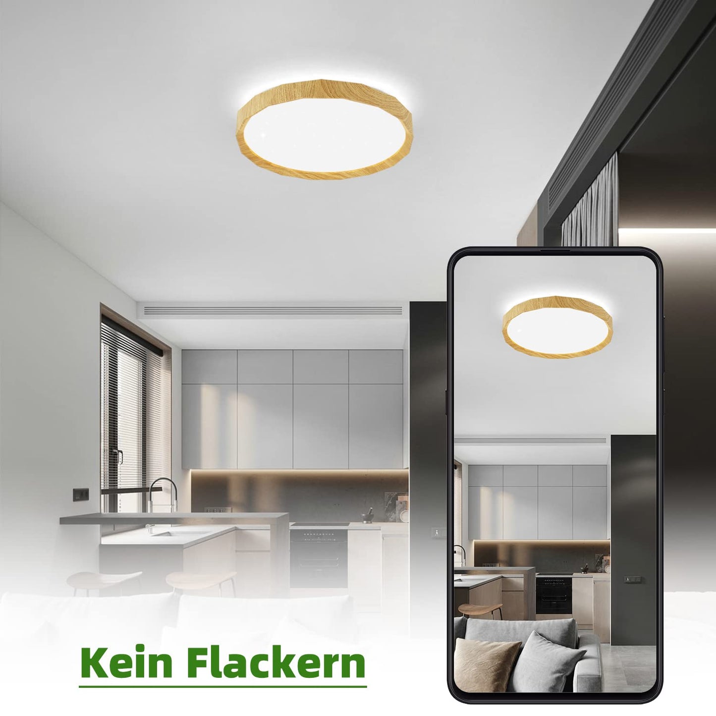 ZMH Deckenlampe LED Deckenleuchte Wohnzimmer - Wohnzimmerlampe Holzoptik ?40cm Schlafzimmer Deckenbeleuchtung 43W Schlafzimmerlampe Dimmbar mit Fernbedienung K¨¹chenlampe Boho Flurlampe f¨¹r K¨¹che Flur