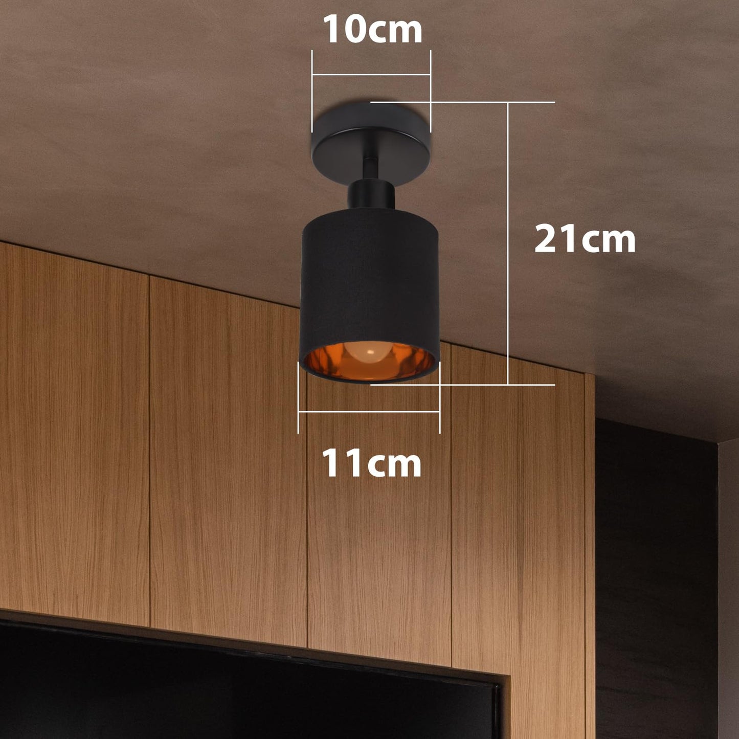 ZMH Deckenlampe 1 Flammig Deckenstrahler Schwarz - Deckenleuchte Vintage Deckenspot E14 Wandstrahler Stoffschrim Schwenkbar 350¡ã MAX.40W f¨¹r Wohnzimmer Schlafzimmer Flur (ohne Leuchtmittel)