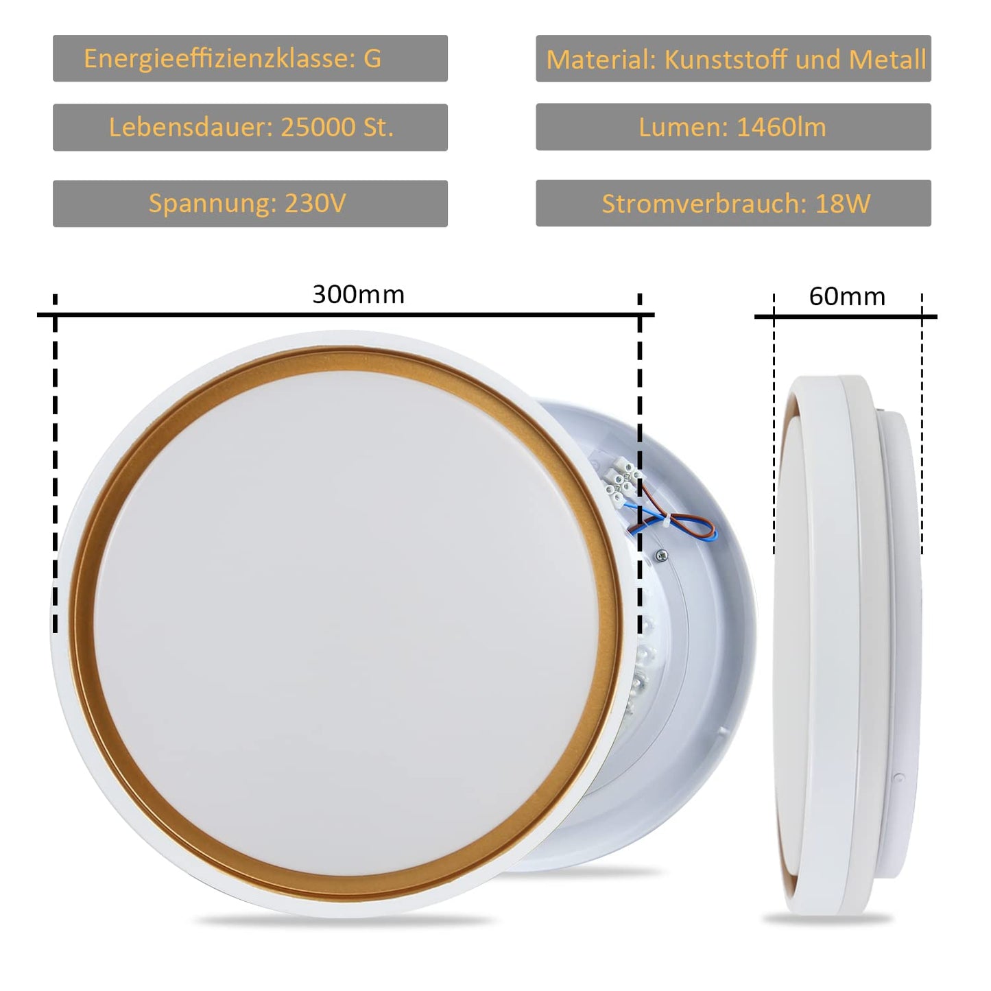 ZMH Deckenlampe LED Deckenleuchte Schlafzimmer - ?30cm Schlafzimmerlampe Dimmbar mit Fernbedienung 18W Modern Rund Wohnzimmerlampe Wei? Gold Deckenbeleuchtung f¨¹r Wohnzimmer K¨¹che Flur Esszimmer