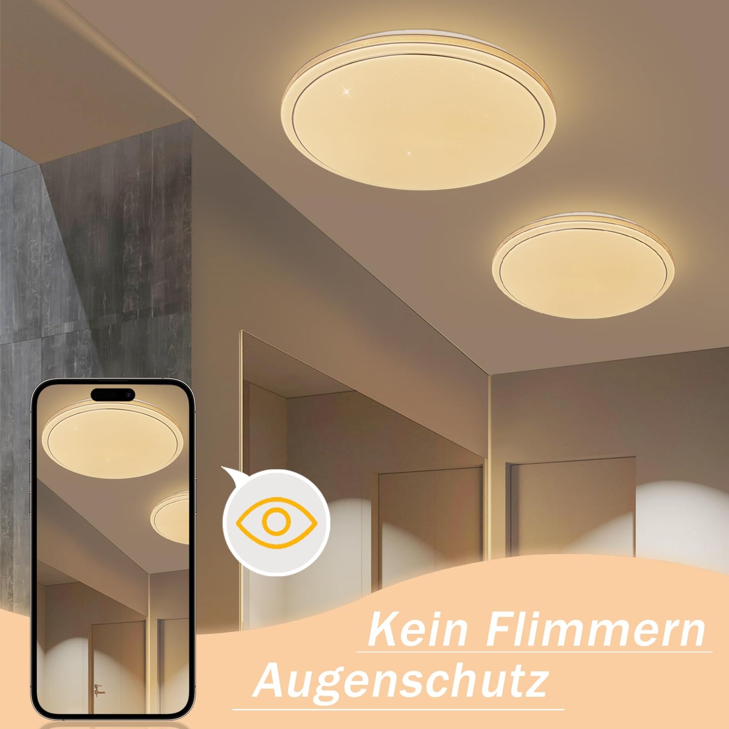 ZMH Deckenlampe LED Deckenleuchte Schlafzimmer - ?27cm Schlafzimmerlampe Sternenhimmel Modern 12W K¨¹chenlampe Warmwei? Flurlampe Rund K¨¹che Deckenbeleuchtung f¨¹r Flur Wohnzimmer Kinderzimmer
