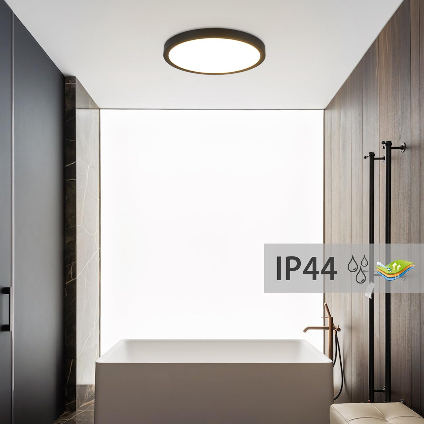 ZMH Deckenlampe LED Deckenleuchte Dimmbar - ?30cm Badlampe Flach Schlafzimmerlampe Schwarz 20W Badezimmer Deckenbeleuchtung Rund mit Fernbedienung IP44 Wasserdicht Flurlampe f¨¹r Schlafzimmer K¨¹che