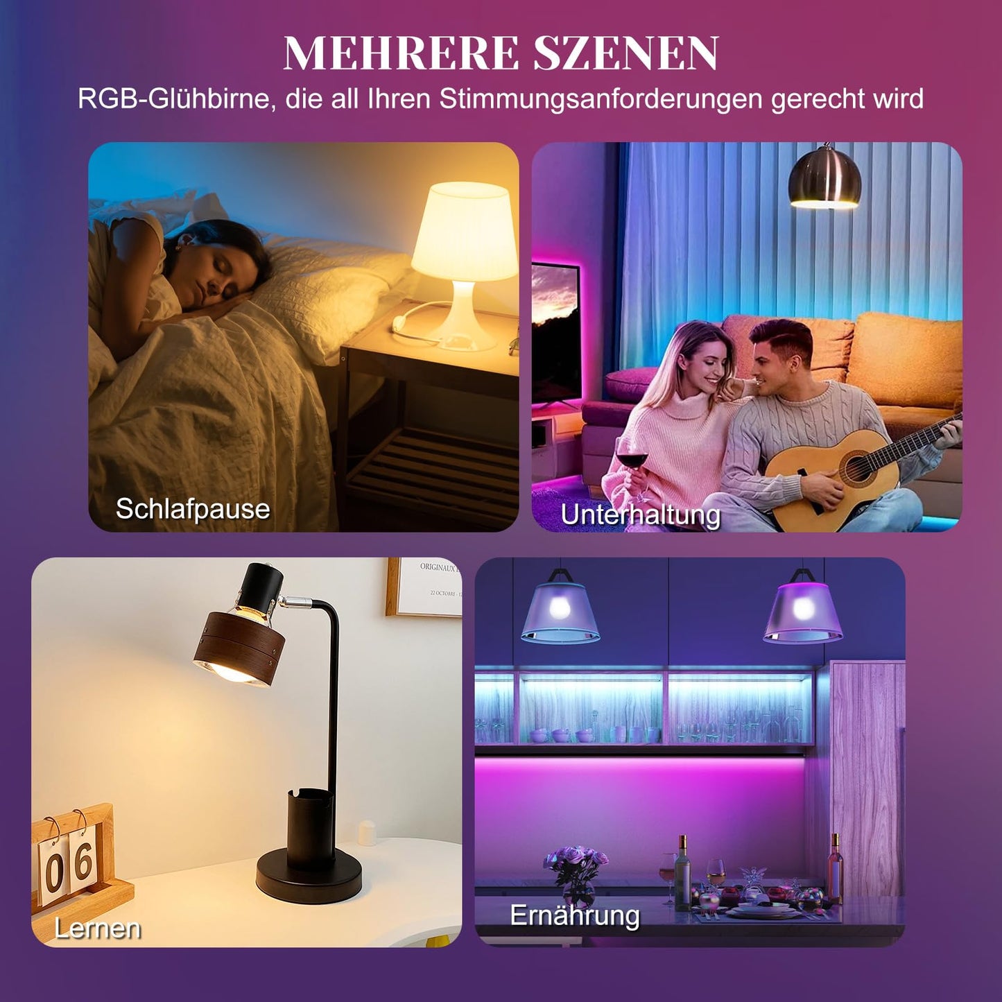 ZMH E14 LED Lampe RGB Gl¨¹hbirne: 4er Pack Leuchtmittel dimmbare Edison Gl¨¹hlampe mit Fernbedienung 3000K Warmwei? 4W Farbwechsel 16 Farbe 4 Dynamic Modes Farbige Birne Deko f¨¹r Party Bar KTV