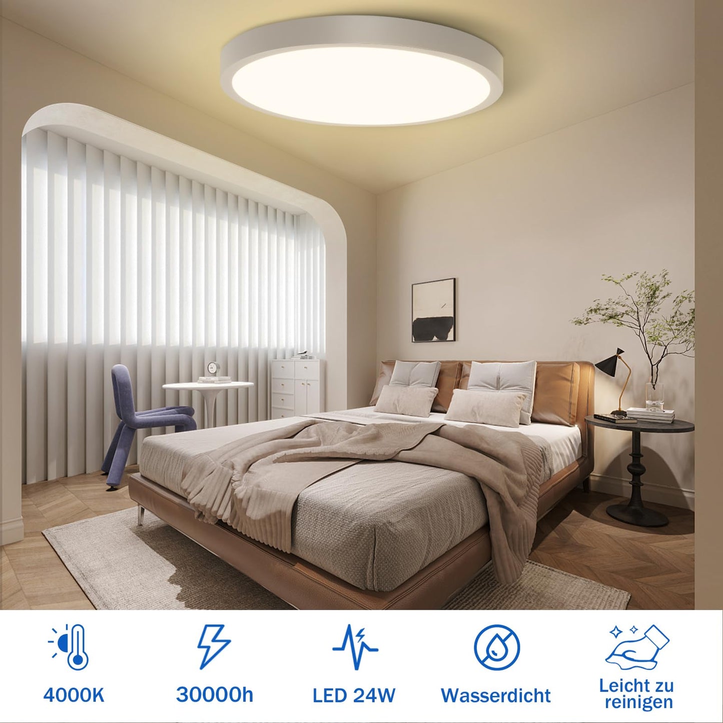 ZMH LED Deckenleuchte Flach Wei? - 24W Modern Badezimmerlampe 3000K Deckenlampe Rund 23CM IP44 Warmwei? Badlampe f¨¹r Flur Balkon Badezimmer K¨¹che Wohnzimmer